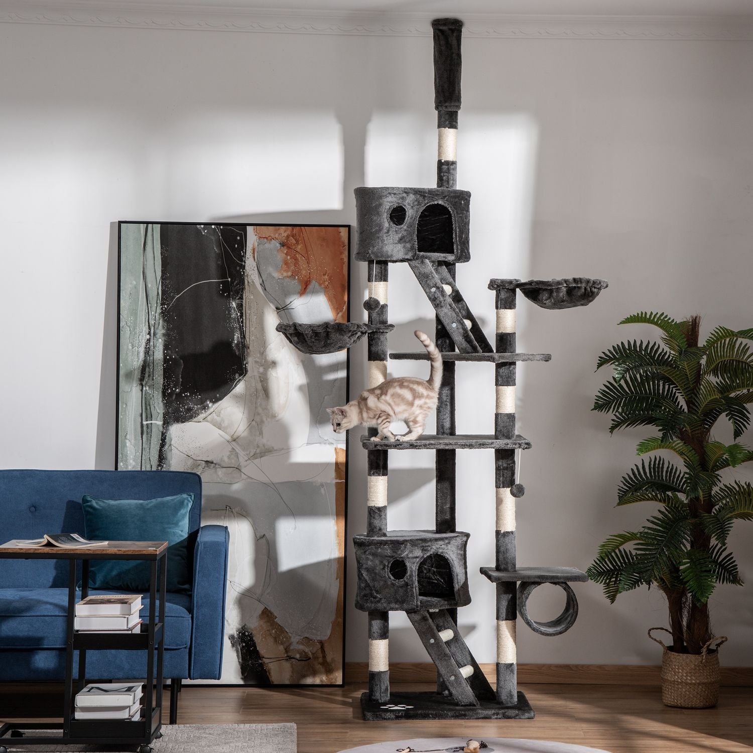 Albero per gatti regolabile a soffitto con tiragraffi