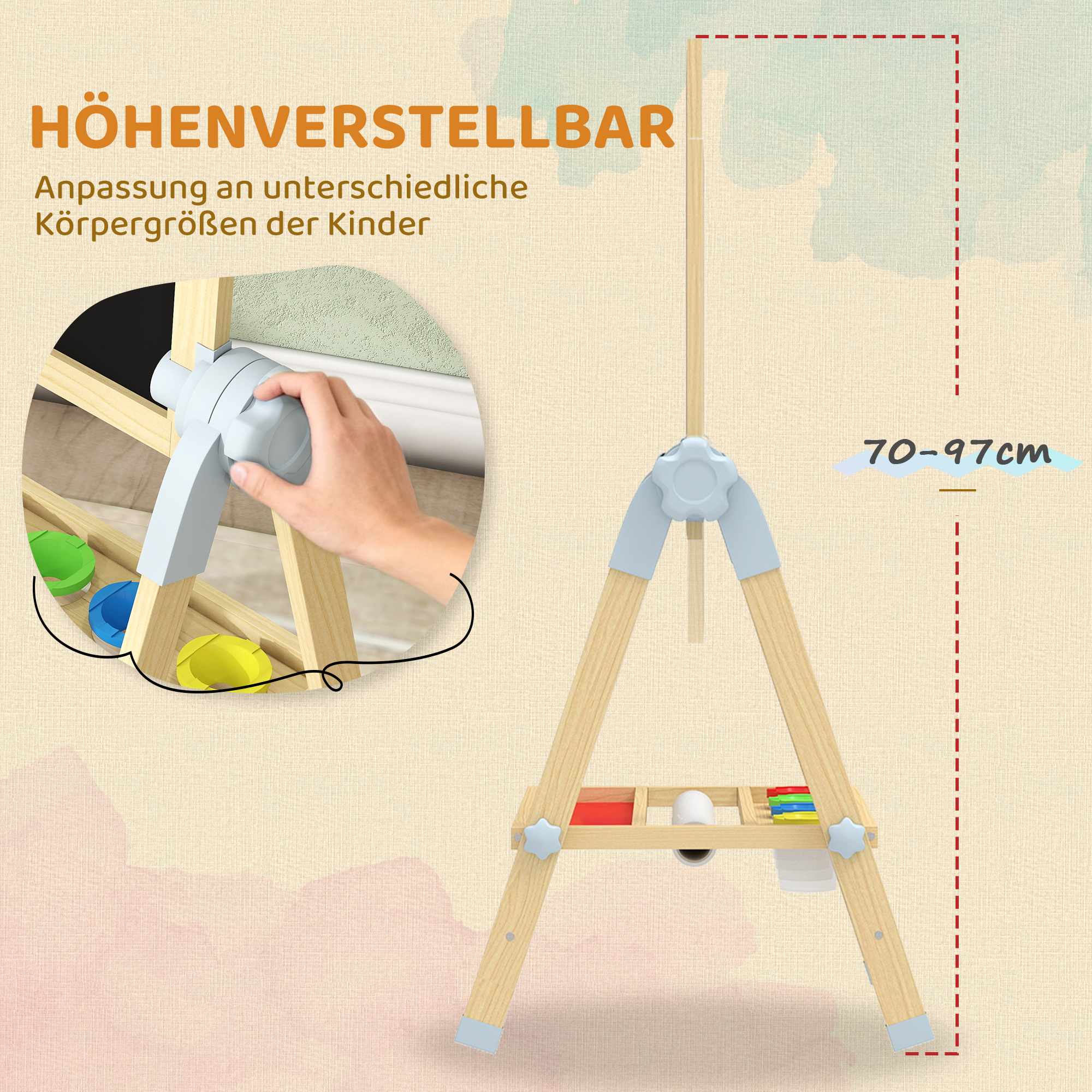 Justerbart trästaffili för barn med dubbelsidig bräda