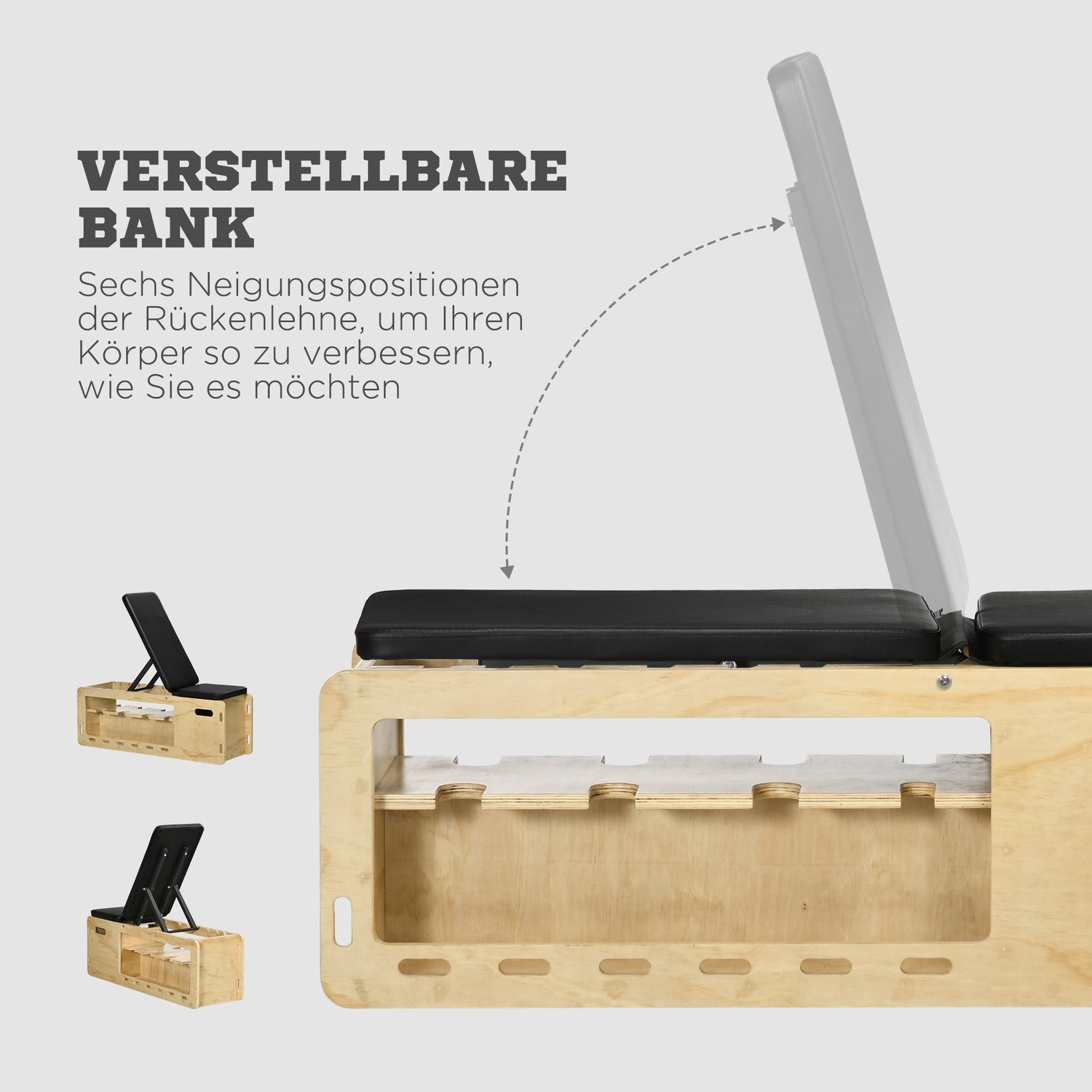 Verstellbare Hantelbank mit Aufbewahrungsbox, Widerstandsbänder