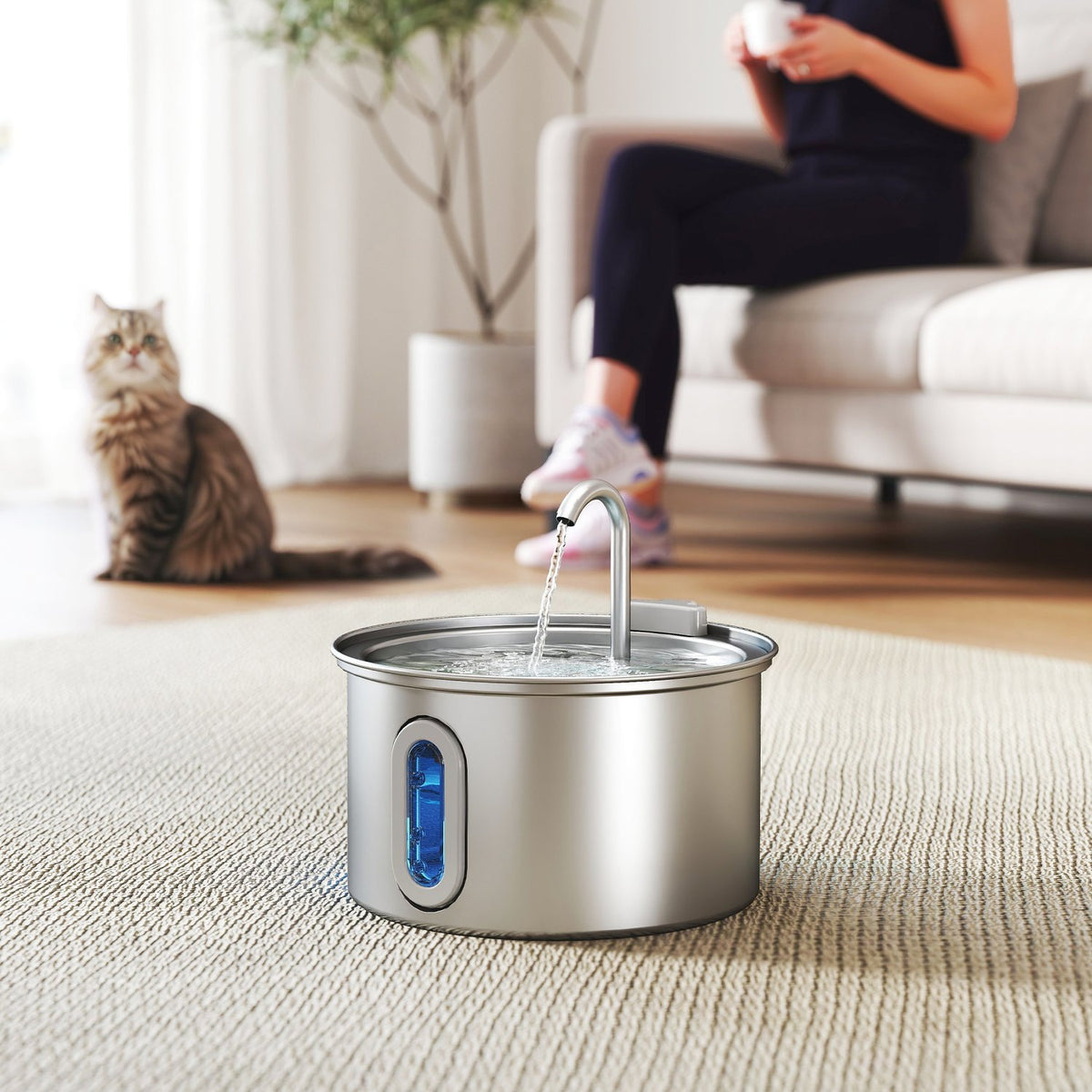 Kattenfontein 2,5L drinkfontein voor katten met stille pomp LED-actief koolfilter 19,4 x 19,4 x 18,7 cm