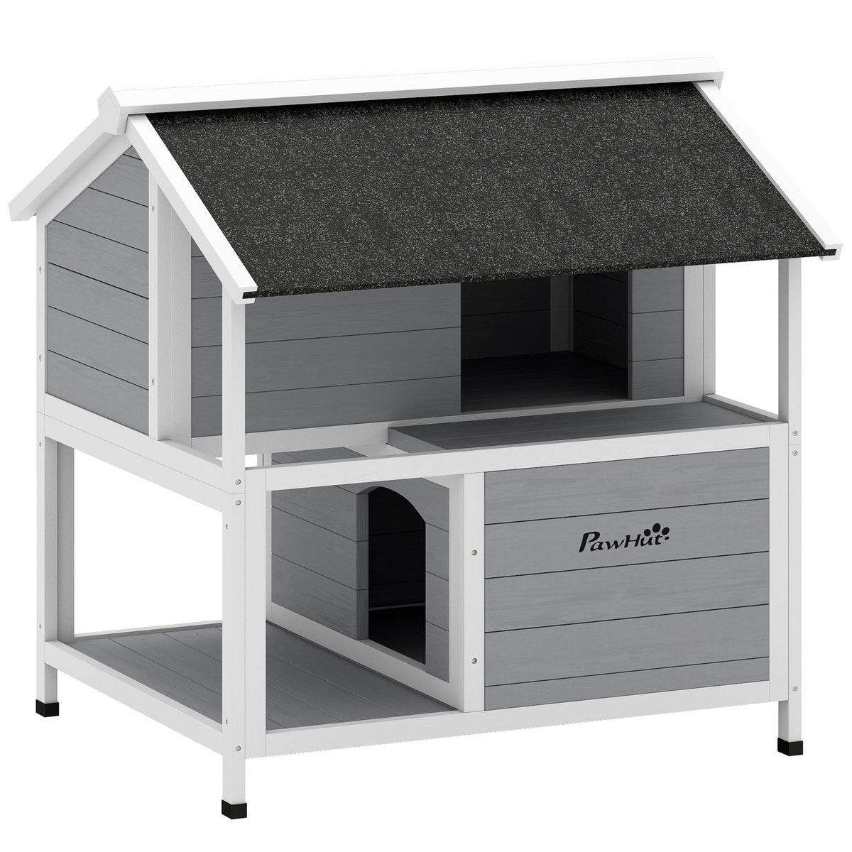 Kattenhuis voor buiten, waterdicht dennenhout, 2 verdiepingen, 80x93x95 cm