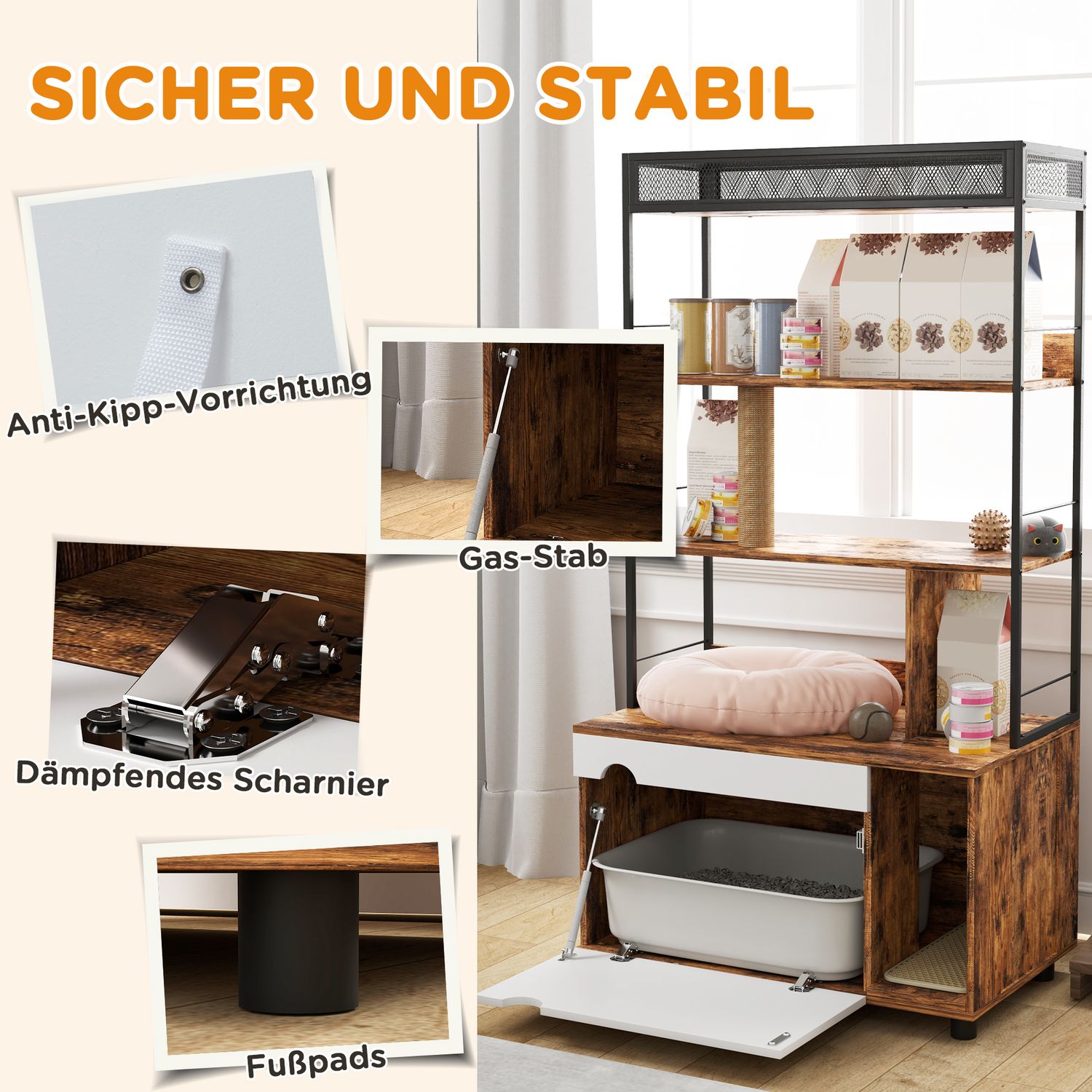 Katzenschrank mit Regal und Kratzsäule