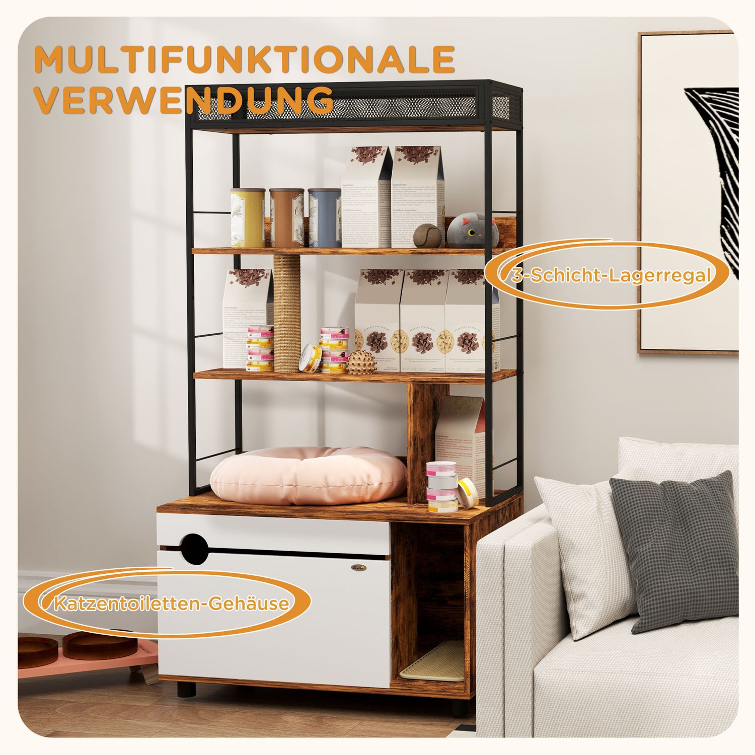 Katzenschrank mit Regal und Kratzsäule