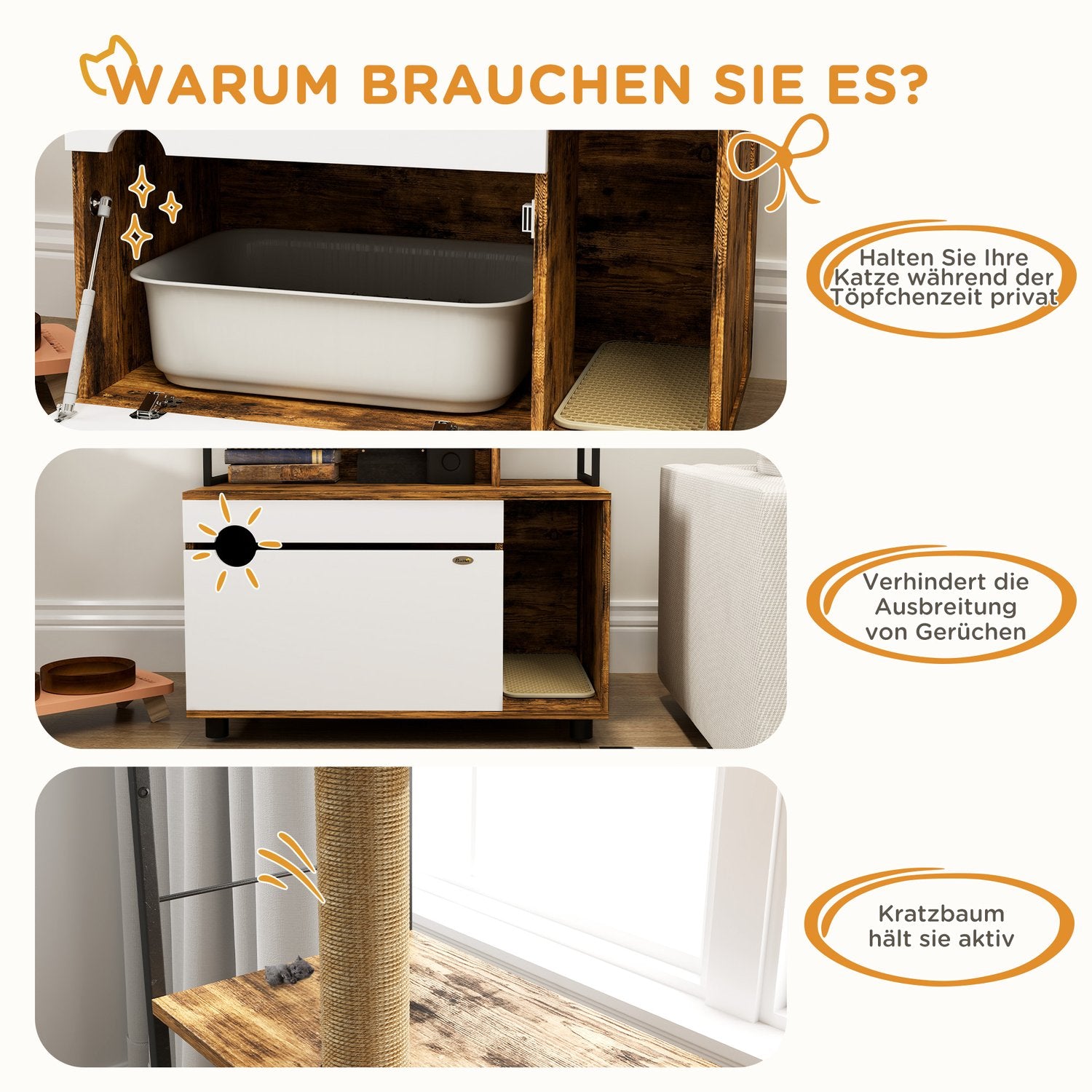 Katzenschrank mit Regal und Kratzsäule