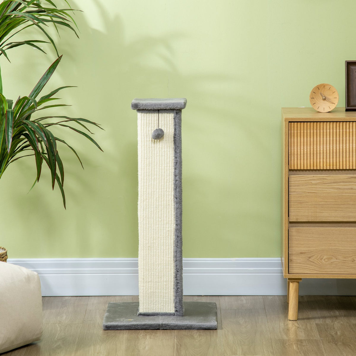 Krabpaal, 81 cm sisal, grijs en crème met speelbal