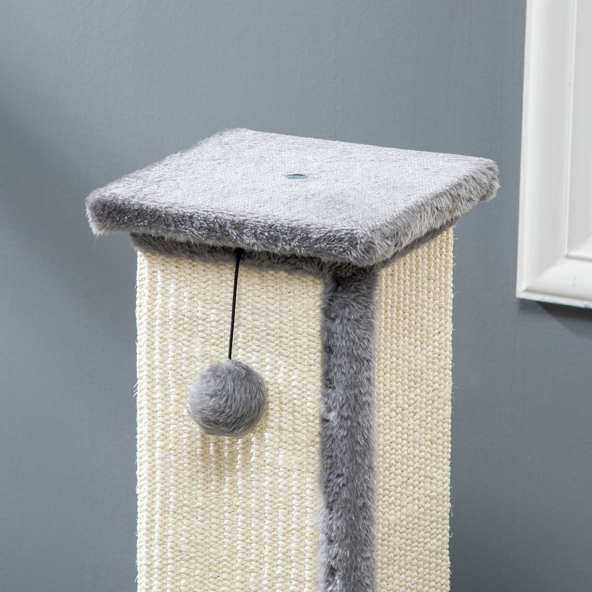 Krabpaal, 81 cm sisal, grijs en crème met speelbal
