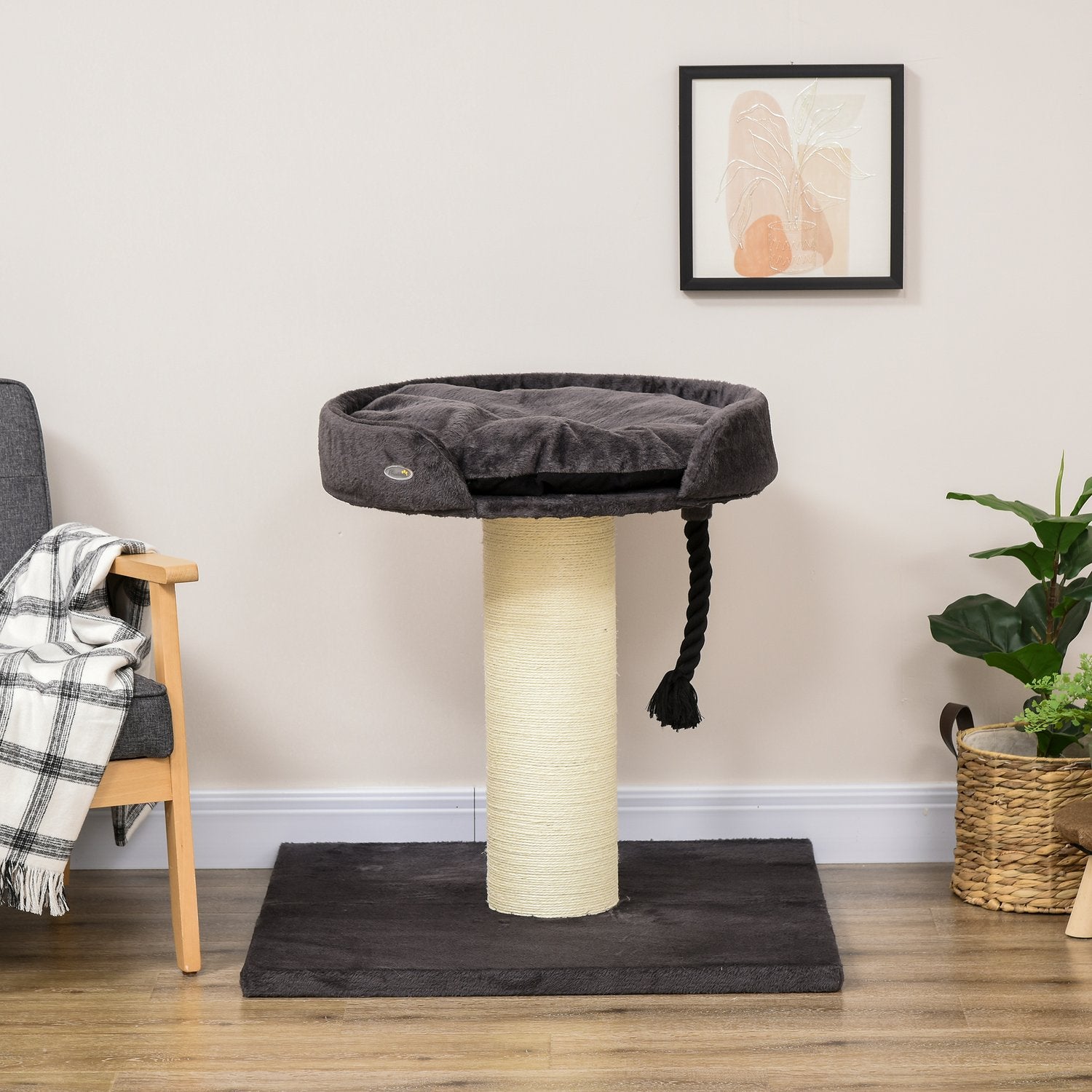 Krabhout met bed en sisal, 78 cm, grijs