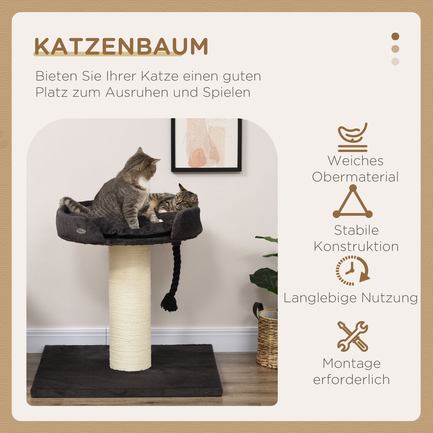 Krabhout met bed en sisal, 78 cm, grijs