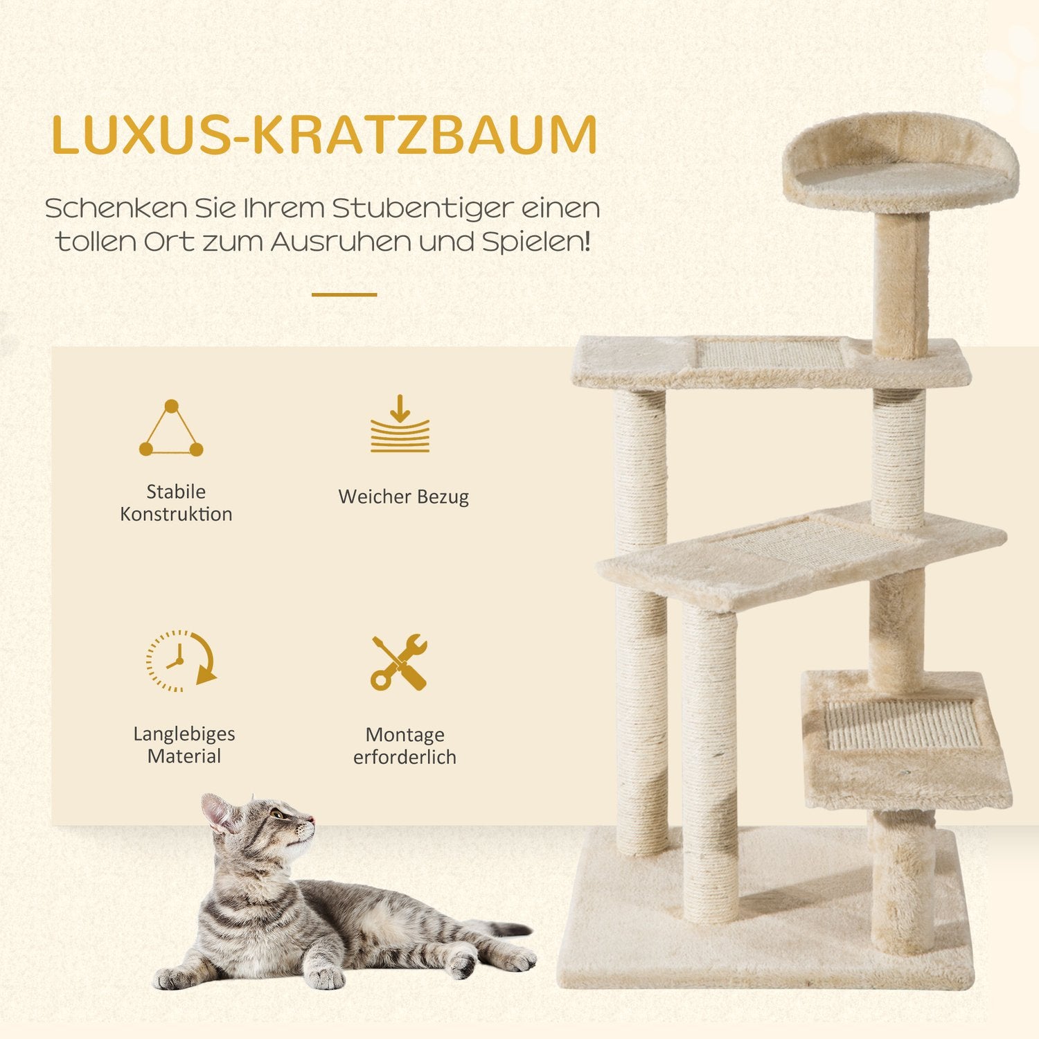 Griffoir pour chat, colonnes en sisal, beige, 50x50x100 cm