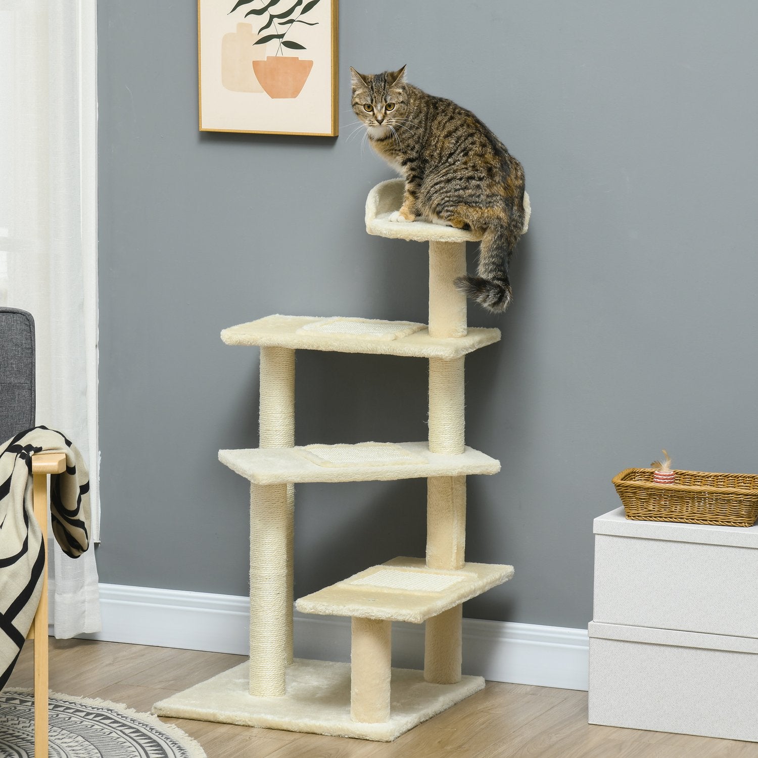 Griffoir pour chat, colonnes en sisal, beige, 50x50x100 cm