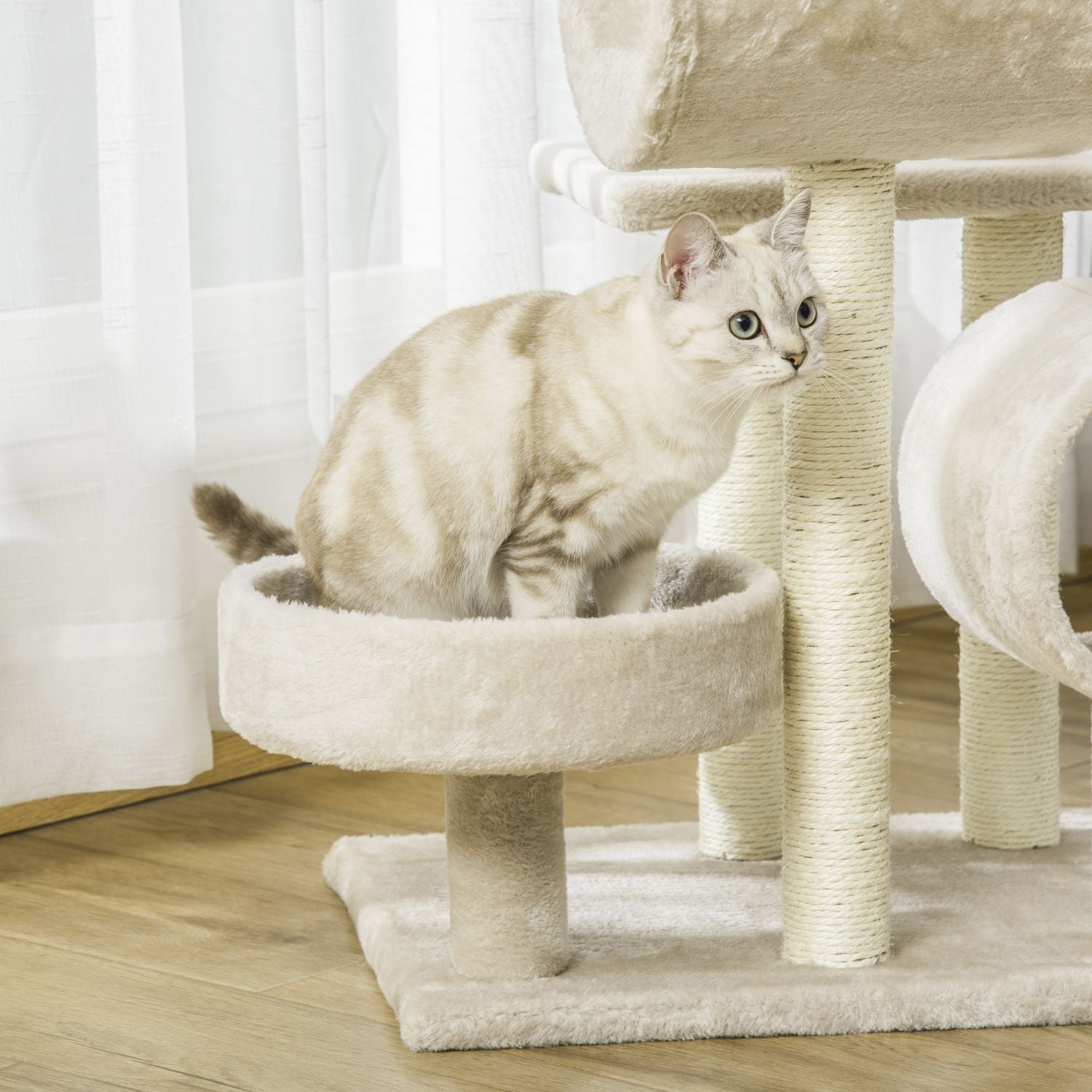 Krabpaal met tunnel, Beige, 105 cm Hoogte