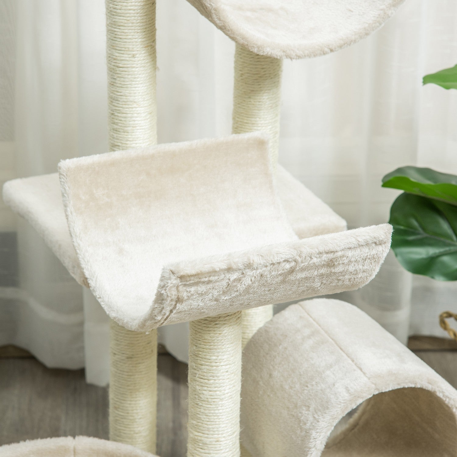 Krabpaal met tunnel, Beige, 105 cm Hoogte