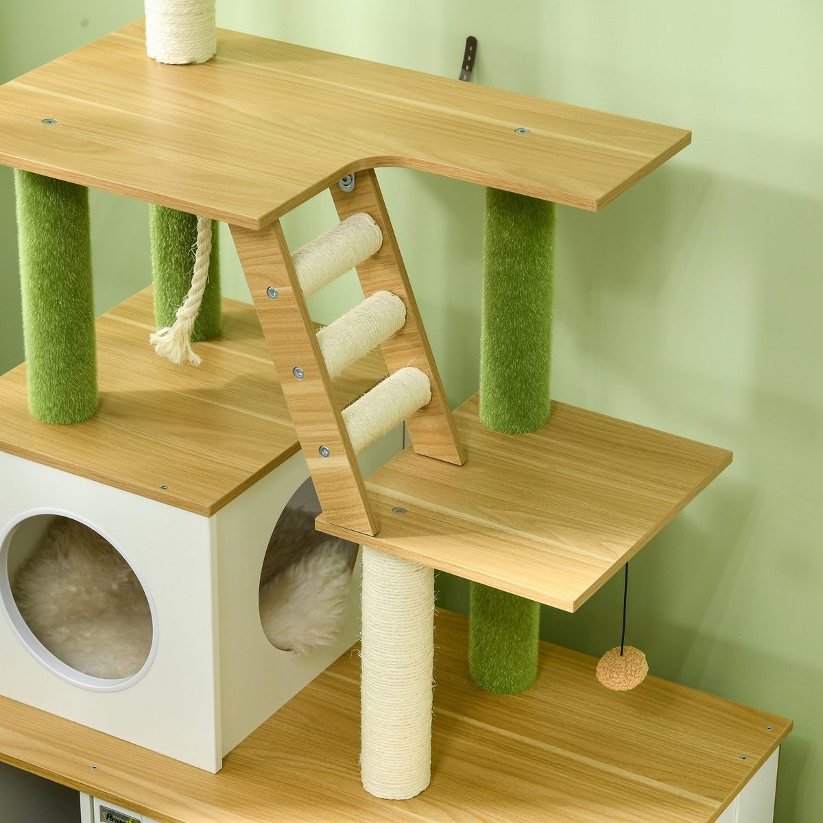 Kattenbakmeubel 2-in-1 met krabpaal en trappen