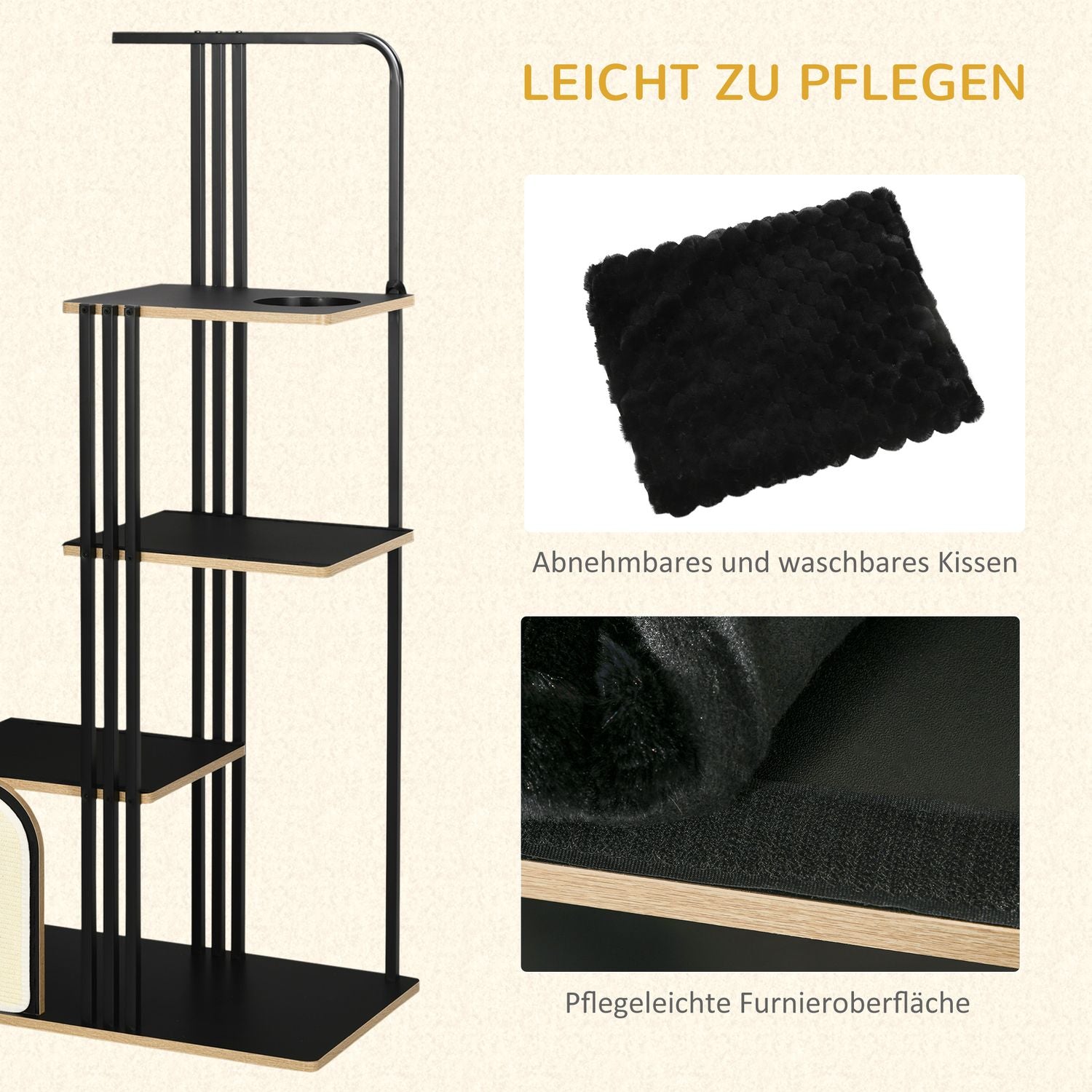 Kratzbaum 170cm, gross schwarzer Stahl mit Kissen & Plattformen