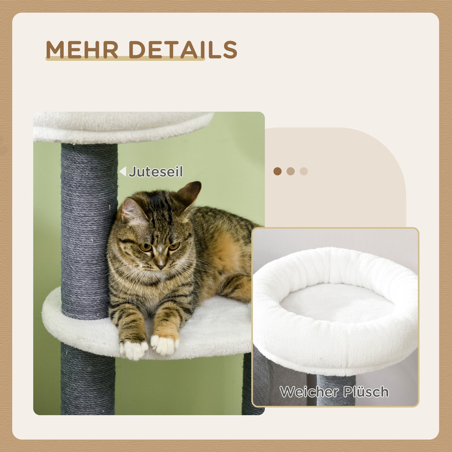 Kattenkrabpaal met grot & krabstam, 98cm, grijs/wit