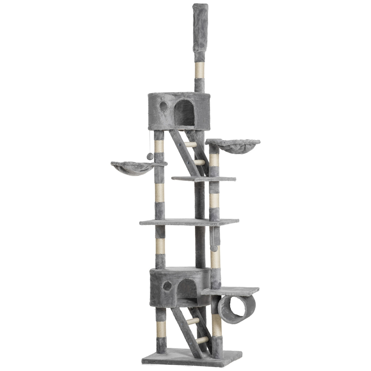 Krabpaal voor plafondhoge ruimtes met sisal, 60x45x240-260cm, grijs