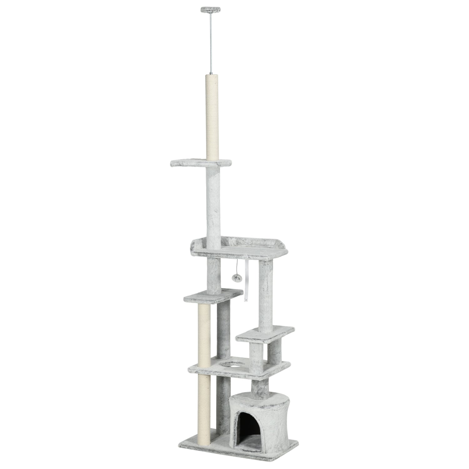 Kattentoren met hoog plafond, krabpaal, lichtgrijs, 225-255 cm