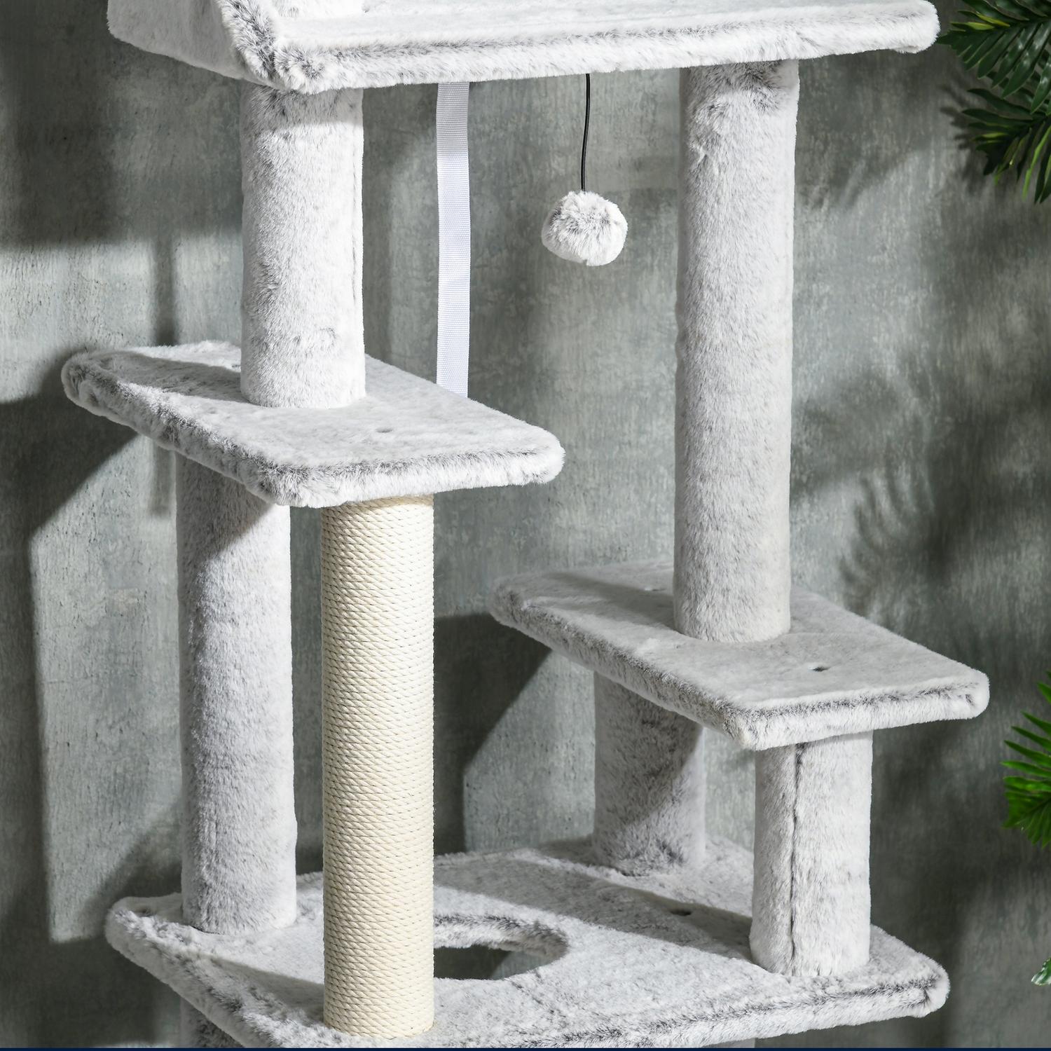 Kattentoren met hoog plafond, krabpaal, lichtgrijs, 225-255 cm
