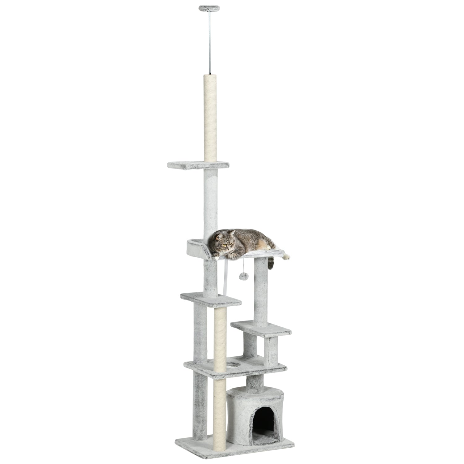 Kattentoren met hoog plafond, krabpaal, lichtgrijs, 225-255 cm