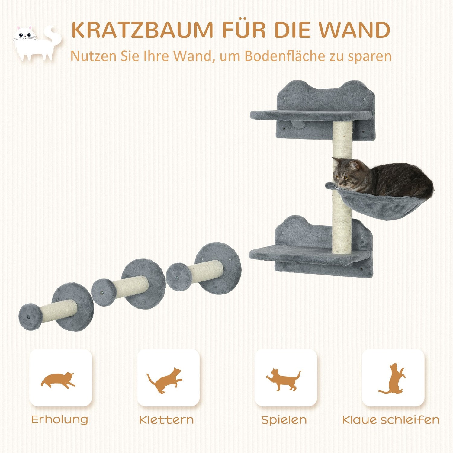Kratzbaum mit Sprungturm, 3 Kratzsäulen, Hängematte