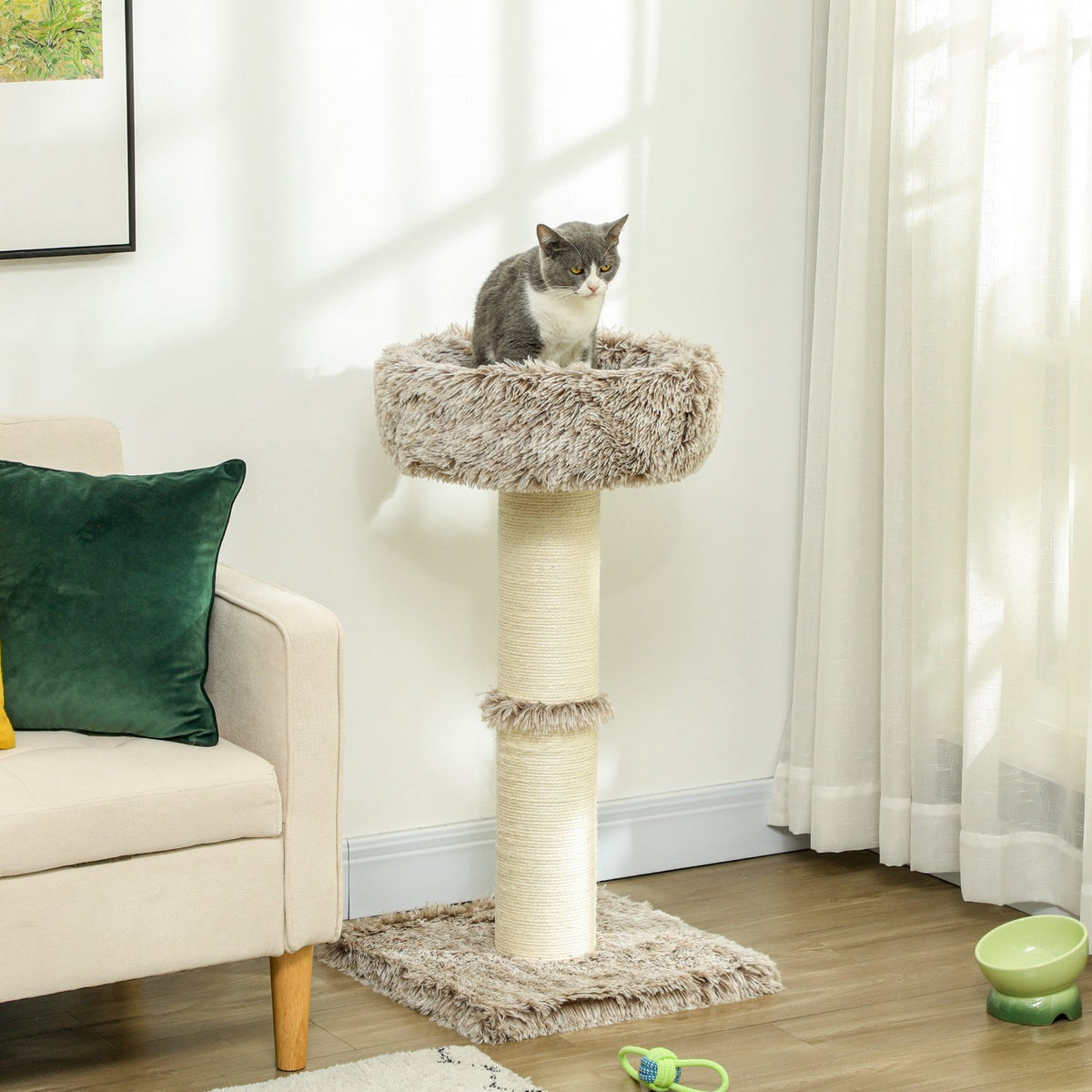 Krabpaal met bedje – 87 cm hoog, sisal, voor katten tot 6 kg
