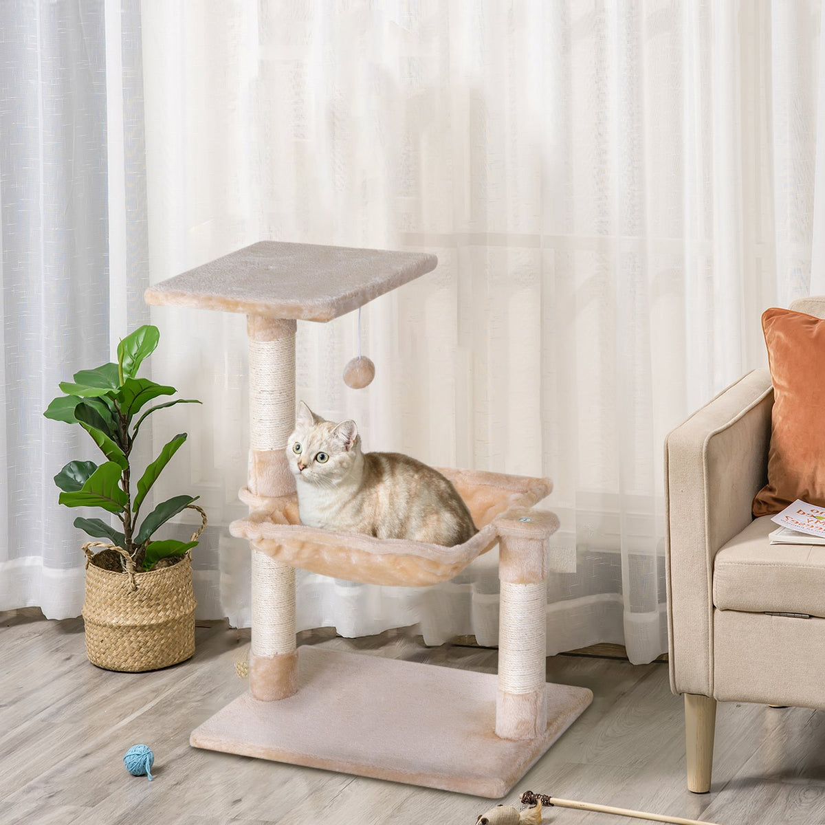 Krabpaal voor katten met sisal en pluche hangmat 50cm