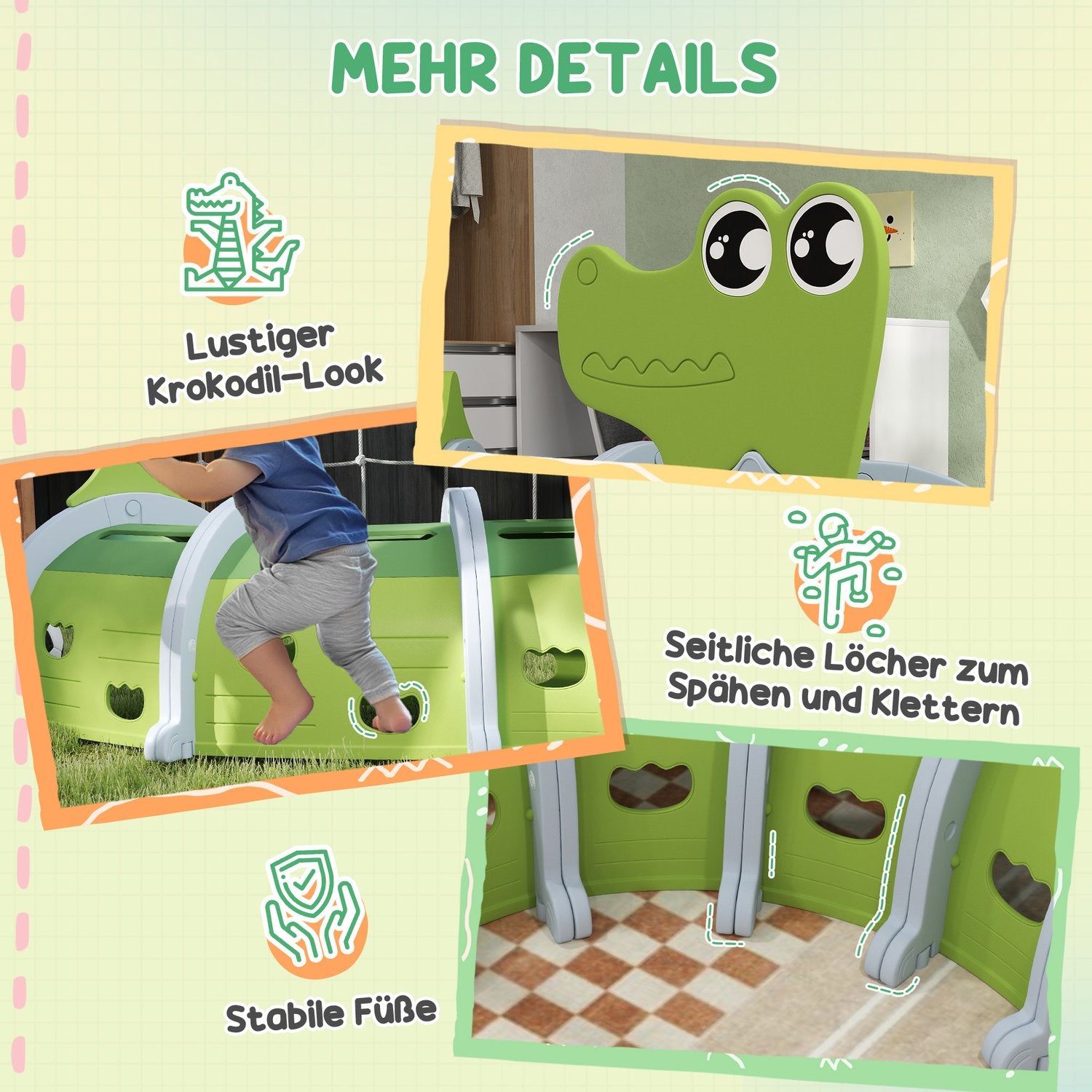 Kids Crawling Tunnel – Crocodile Design, 194 cm, inomhus/utomhusbruk