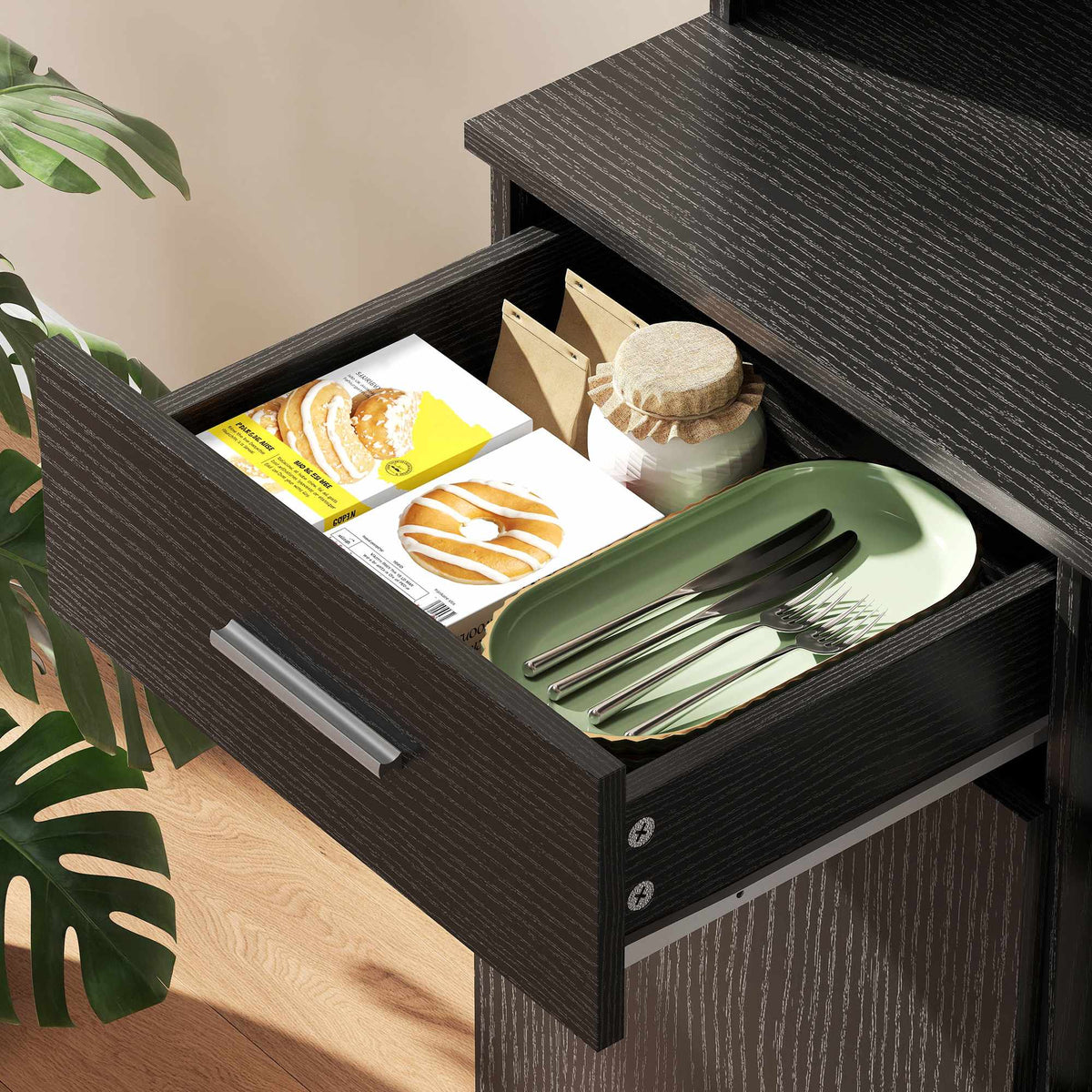 Keukenbuffetkast, deuren met softclose, 80 x 35 x 180 cm, zwart