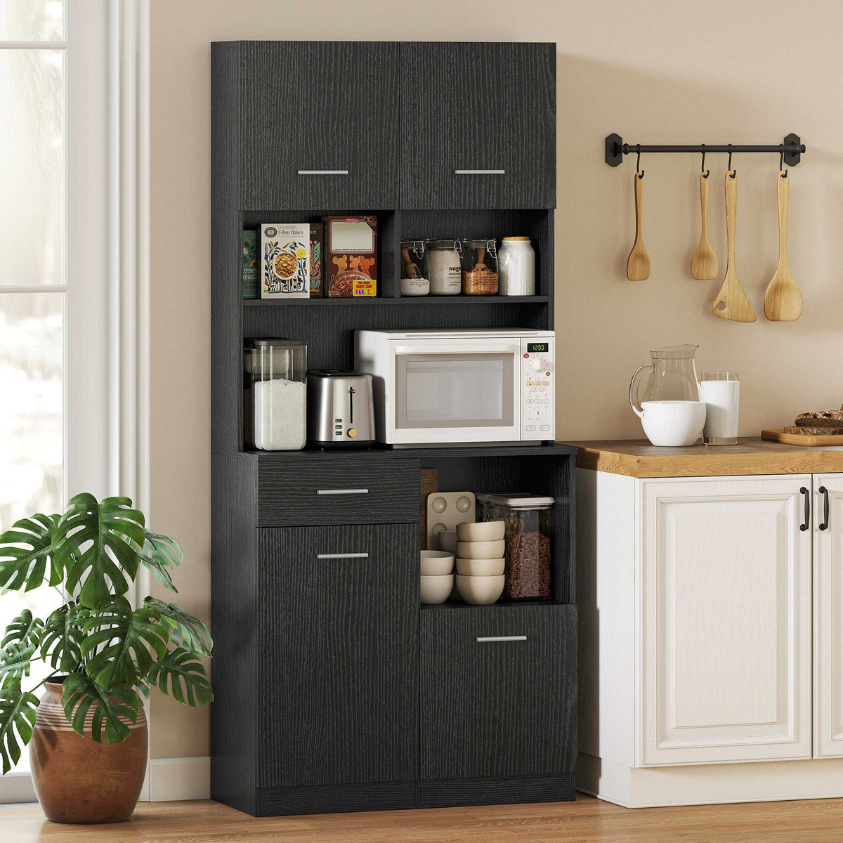 Keukenbuffetkast, deuren met softclose, 80 x 35 x 180 cm, zwart