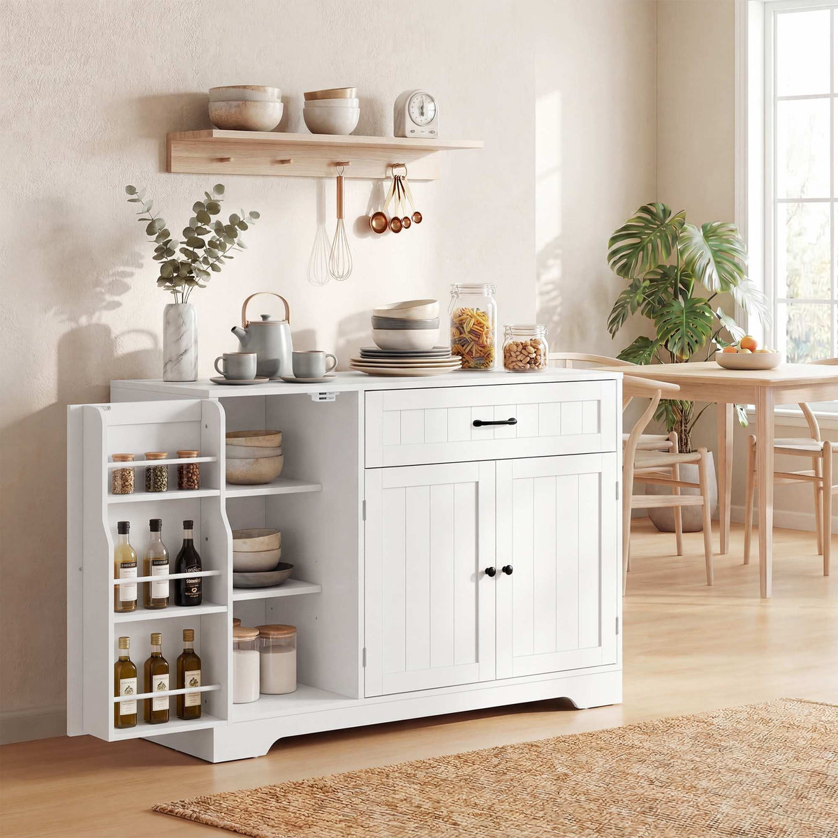 Keukenkast met lade en verstelbare planken, wit