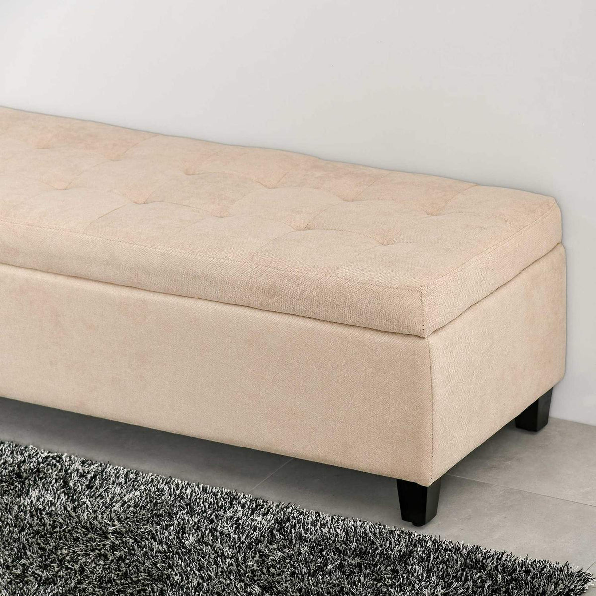Gestoffeerde opbergbank – linnenlook, beige