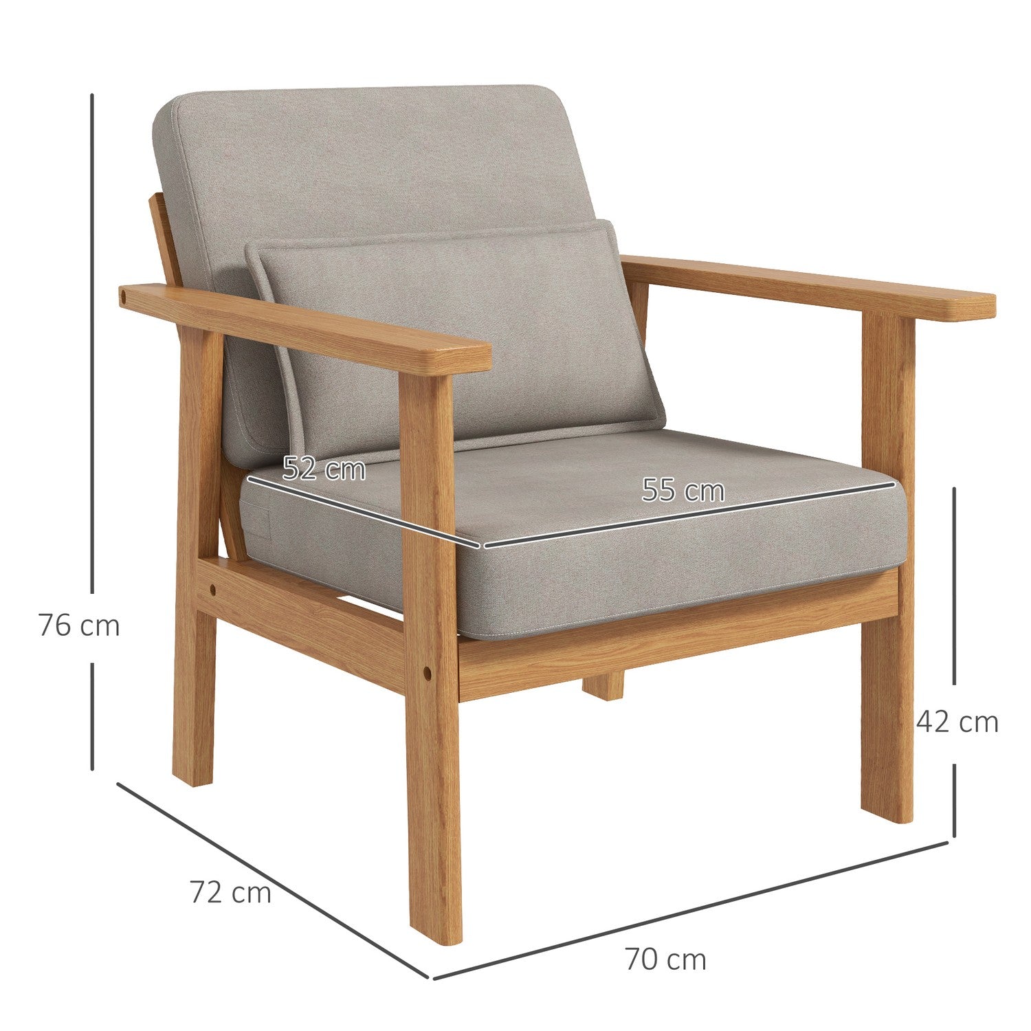 Grijze accentstoel met armleuningen – 70x72x76 cm