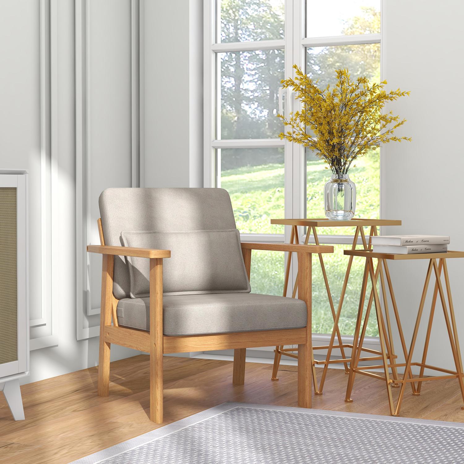 Grijze accentstoel met armleuningen – 70x72x76 cm