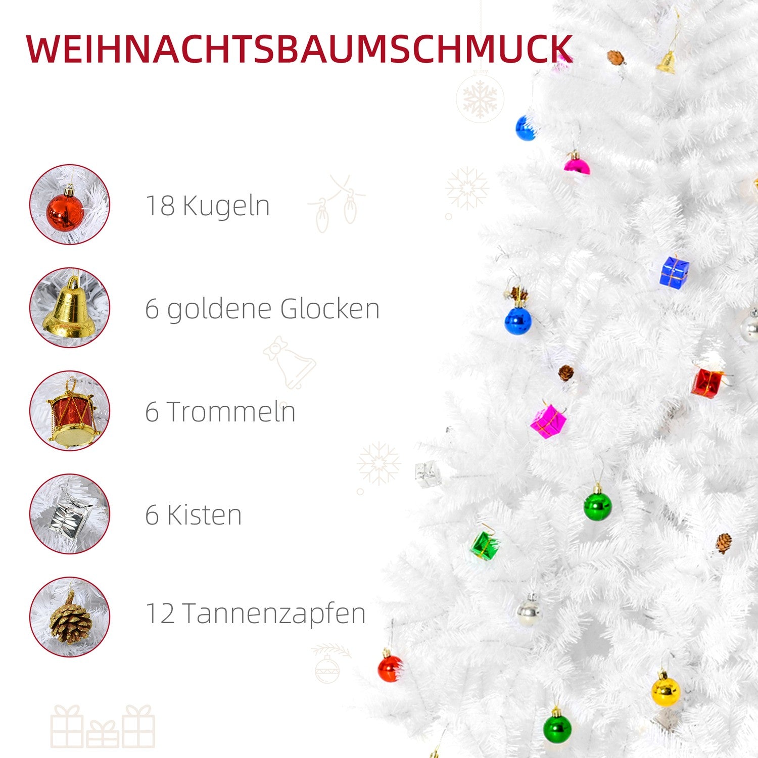 Kunstmatige kerstboom van 180 cm met standaard en decoraties