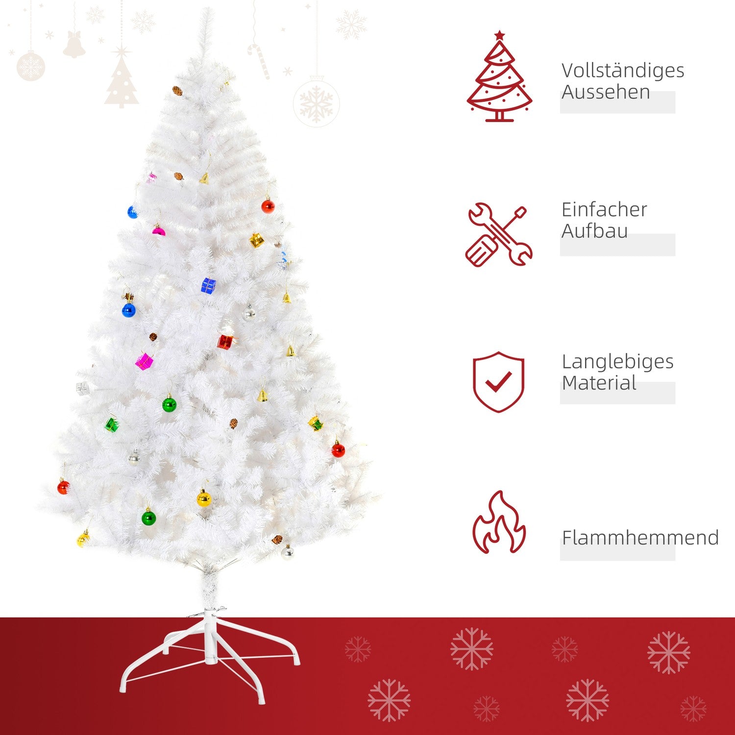 Kunstmatige kerstboom van 180 cm met standaard en decoraties