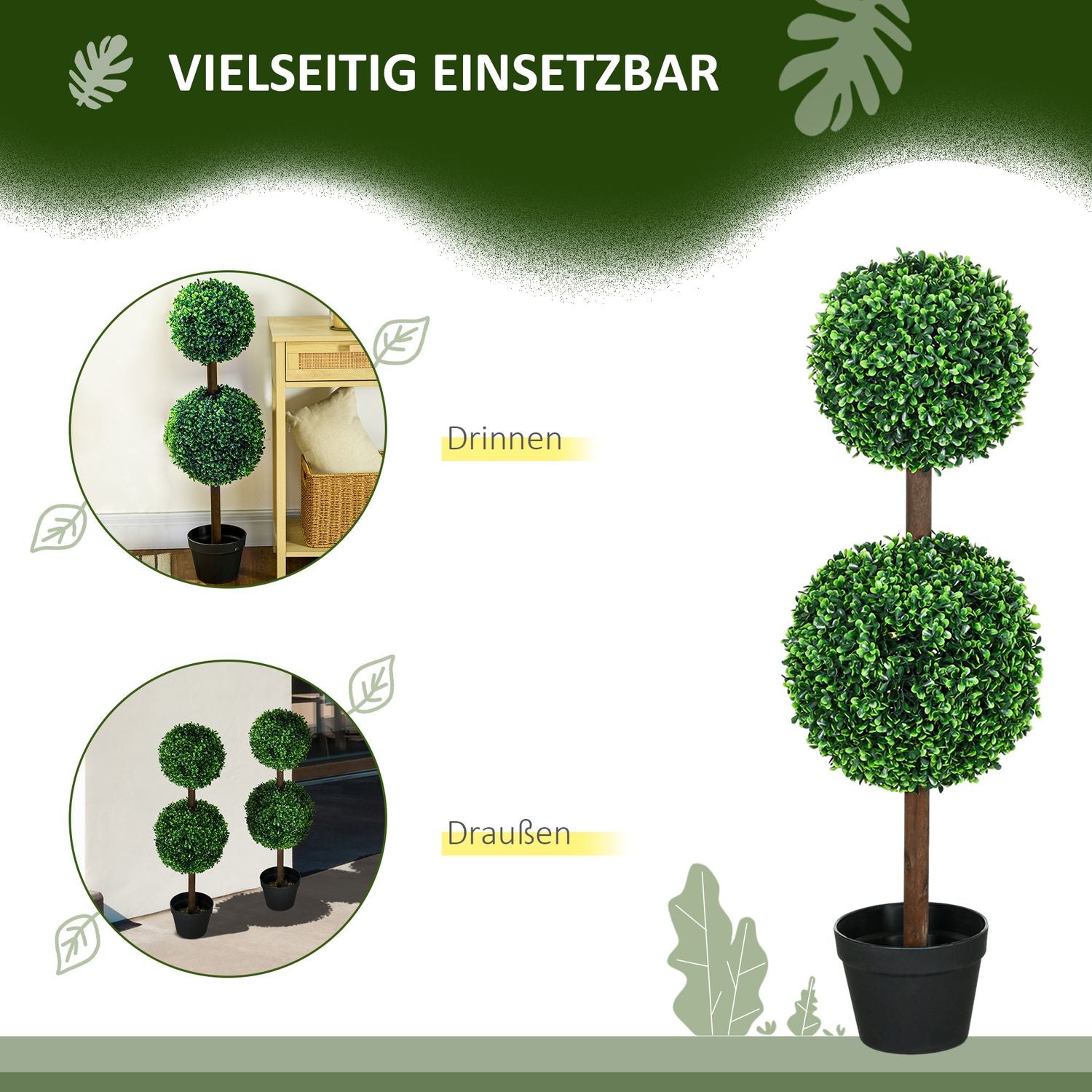 Kunstmatige Buxusboom, 90 cm, UV-bestendig, set van 2