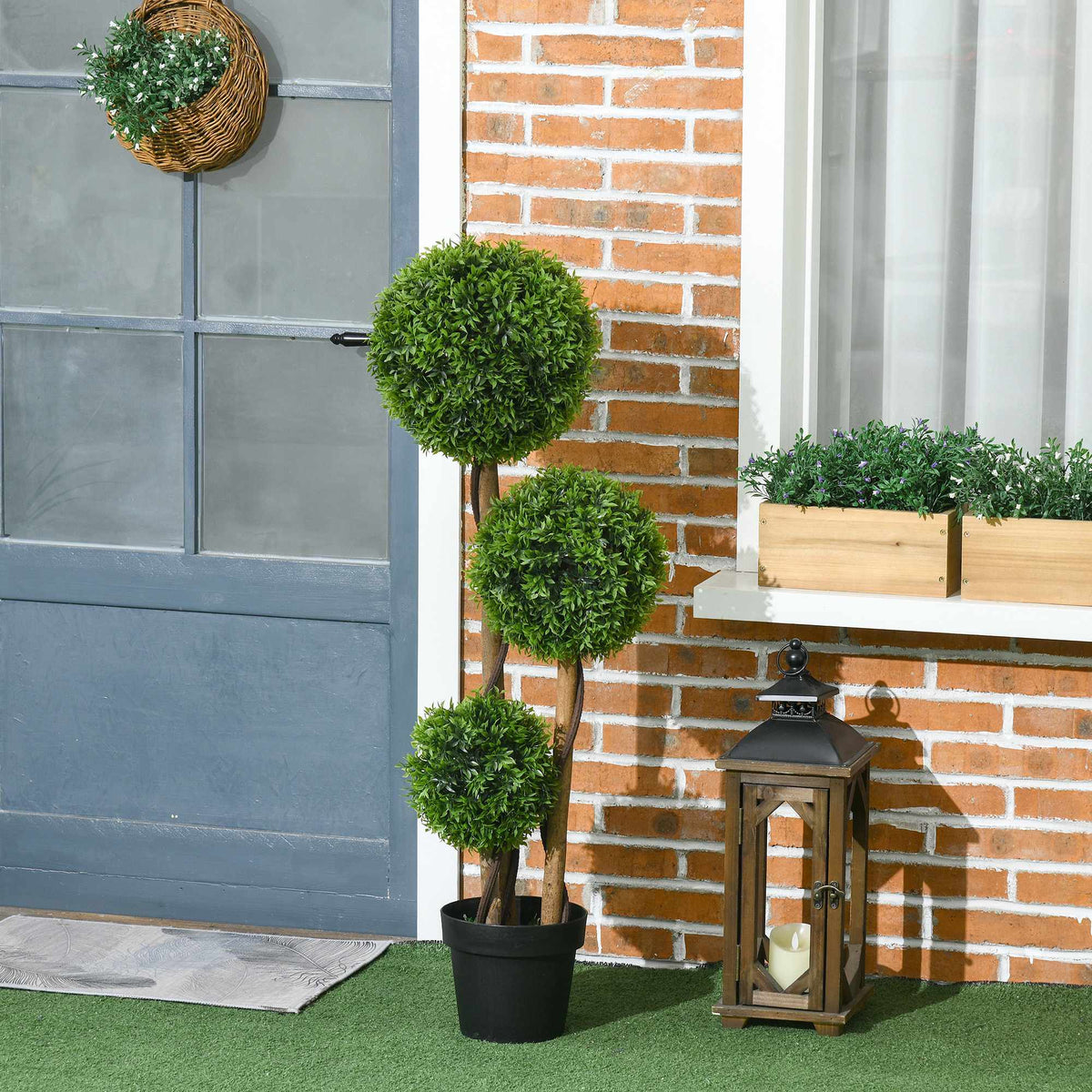 Kunstbuxus, 110 cm, uv-bestendig, 3 bollen