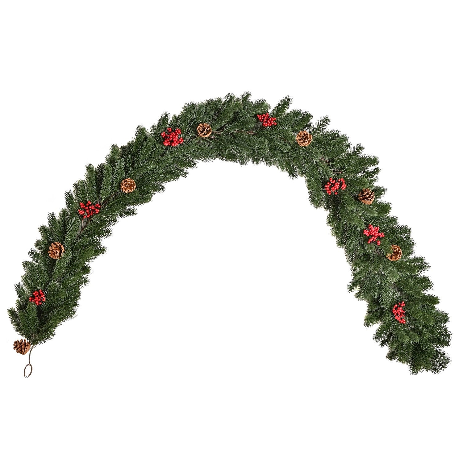 Kunstmatige kerstslinger met dennenappels en bessen, 1,9M