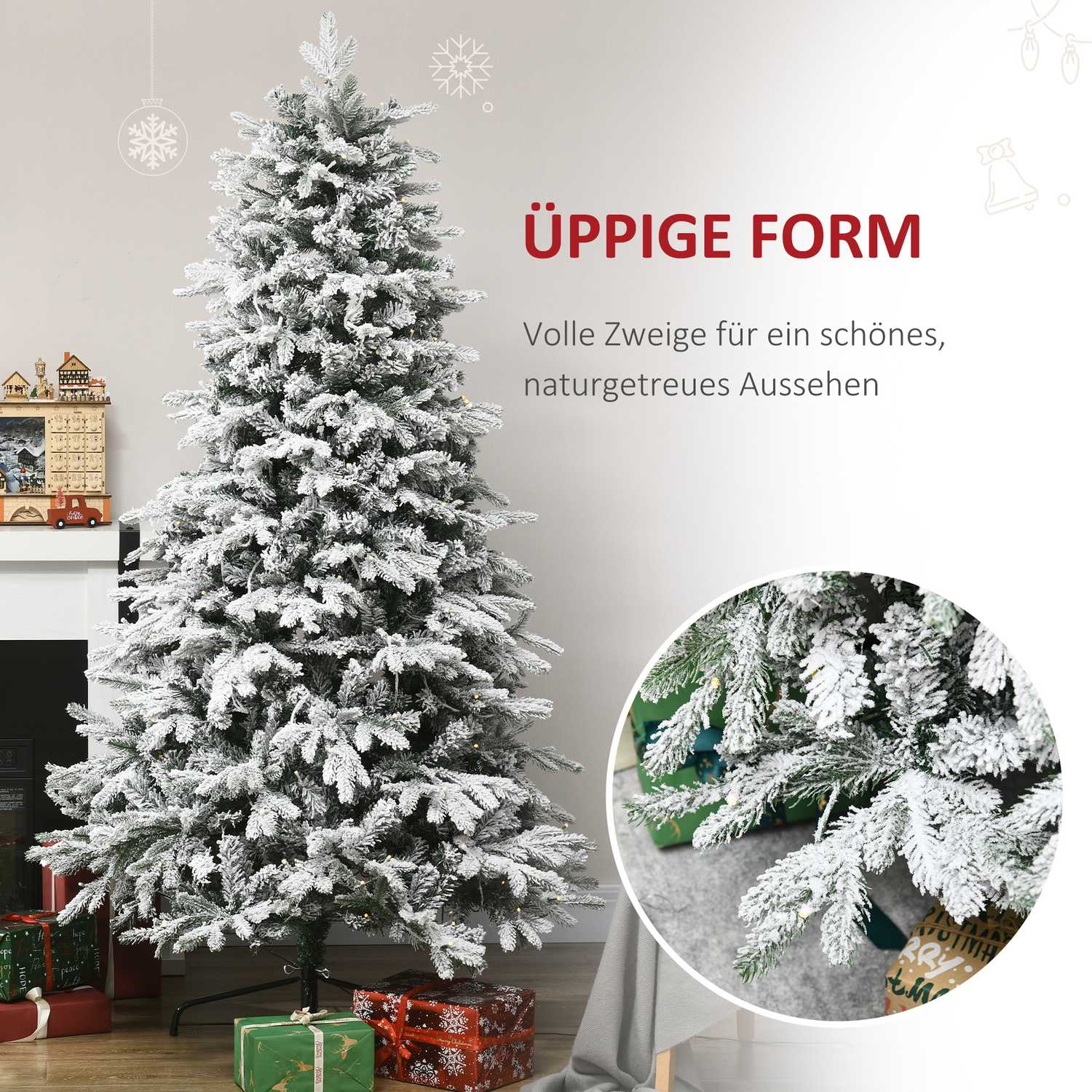 Kunstkerstboom met verlichting, 180 cm, sneeuweffect