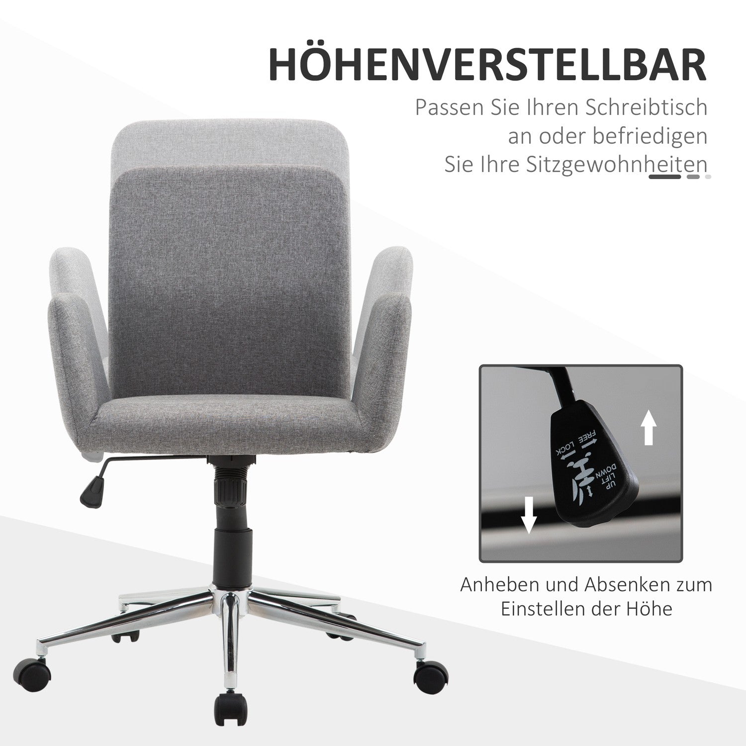 Bureaustoel met wieltjes, lig- en hoogteverstelbaar, Scandinavische stijl
