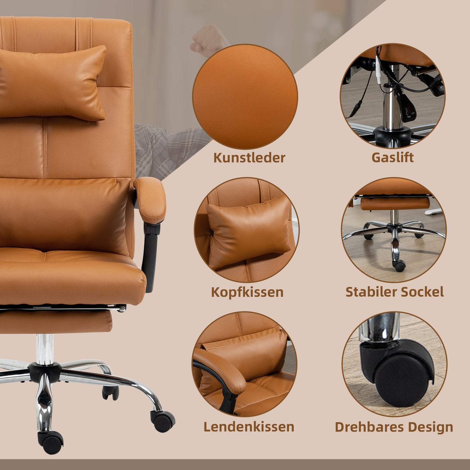 Bureaustoel met massage, lendewarmte, capaciteit van 120 kg