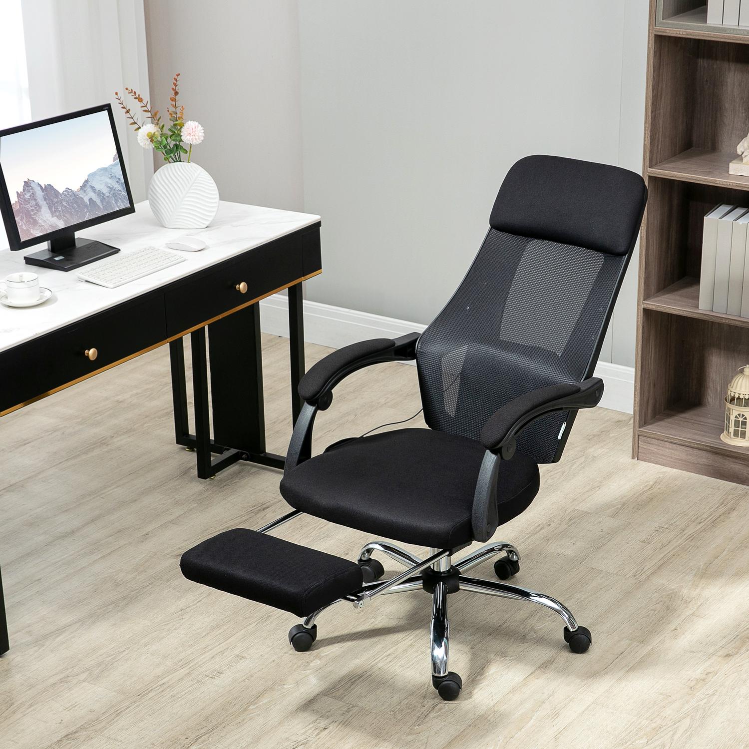 Bureaustoel met massage, kantelfunctie en voetensteun – Netstof