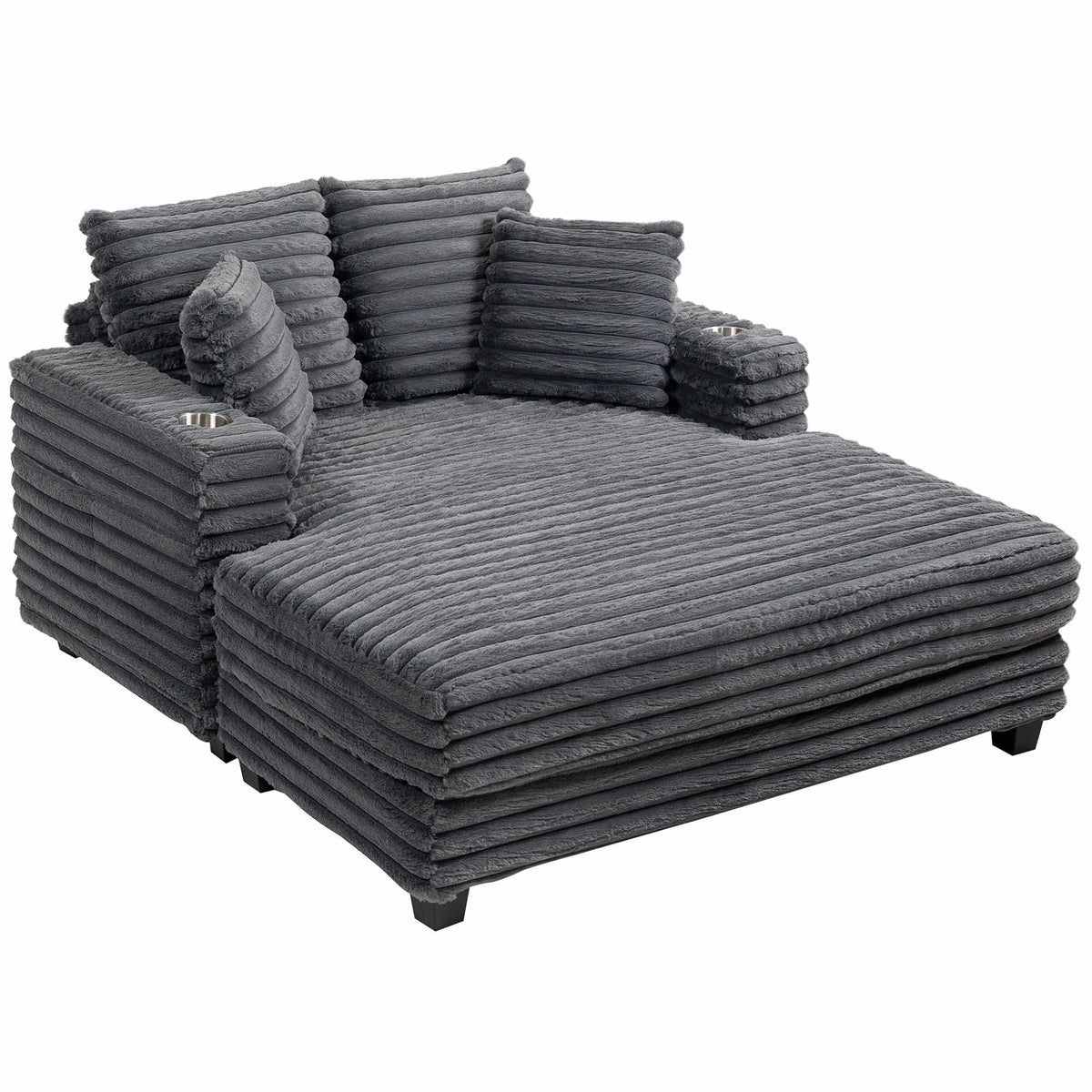 Converteerbare corduroy-slaapbank met bekerhouders, grijs