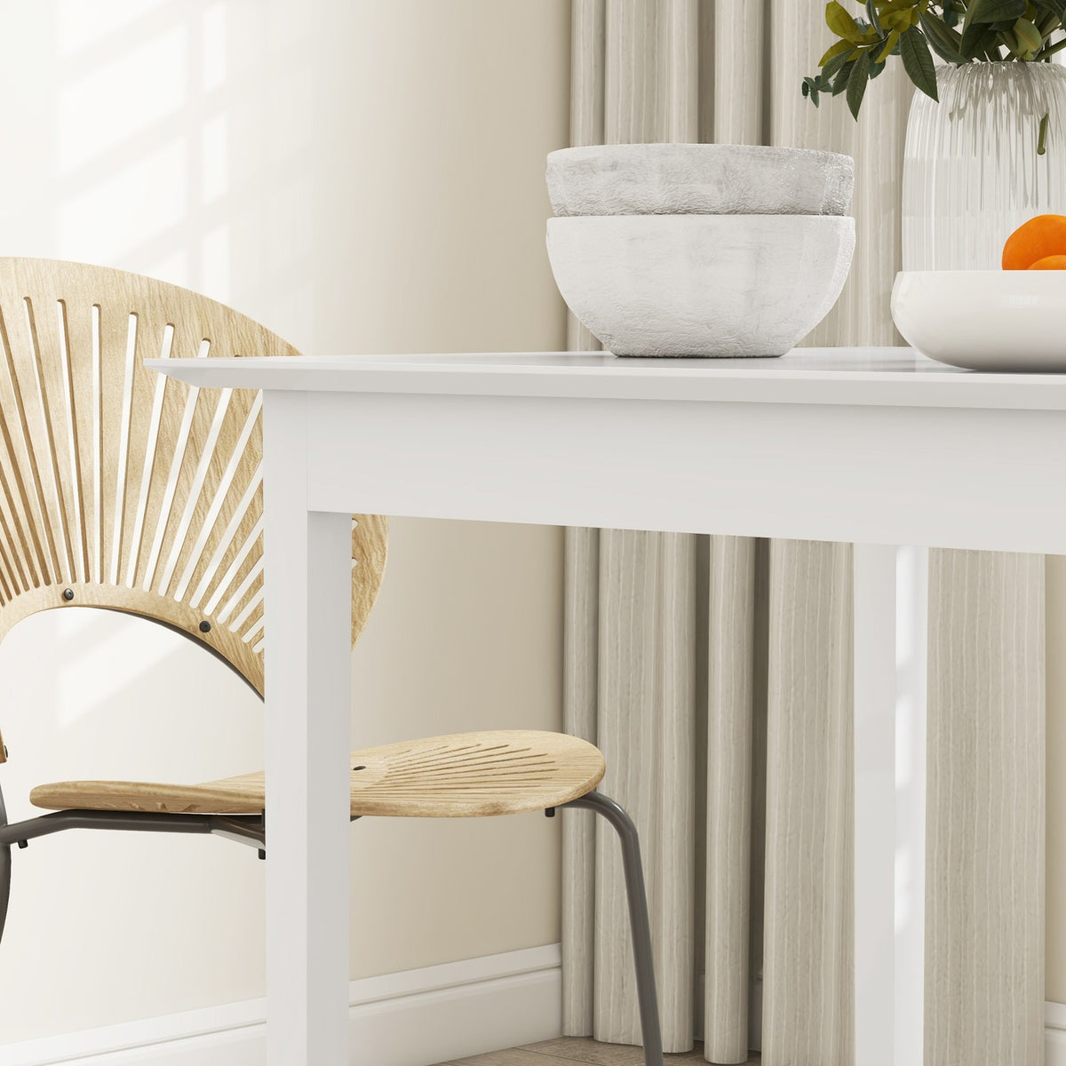 Vierkante witte houten eettafel voor 2 personen, 75x75x76 cm