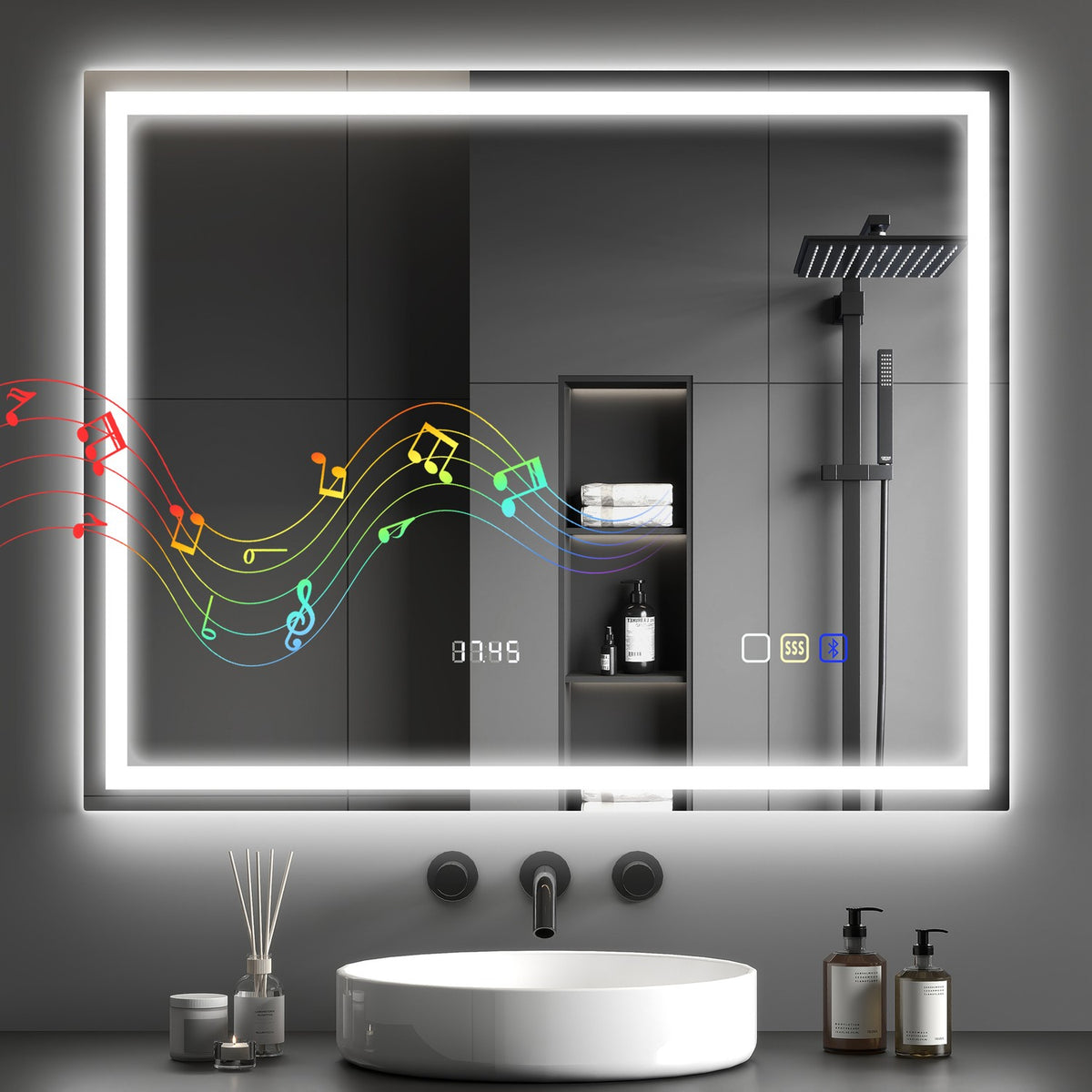 Ledbadkamerspiegel, Bluetooth, 80 x 100 cm, touchscreen
