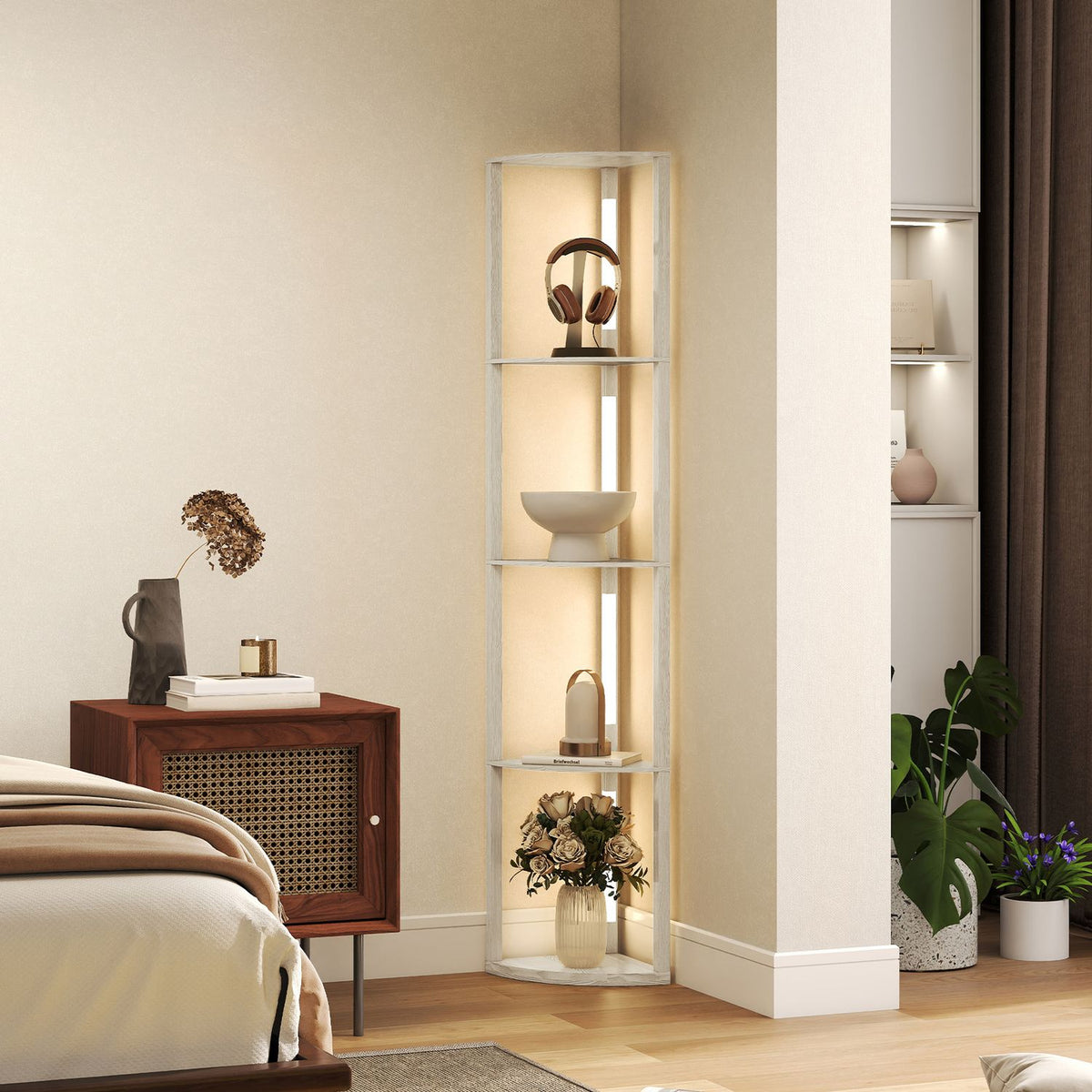 LED-vloerlamp met planken, dimbaar, eiken afwerking, 41x30x164cm