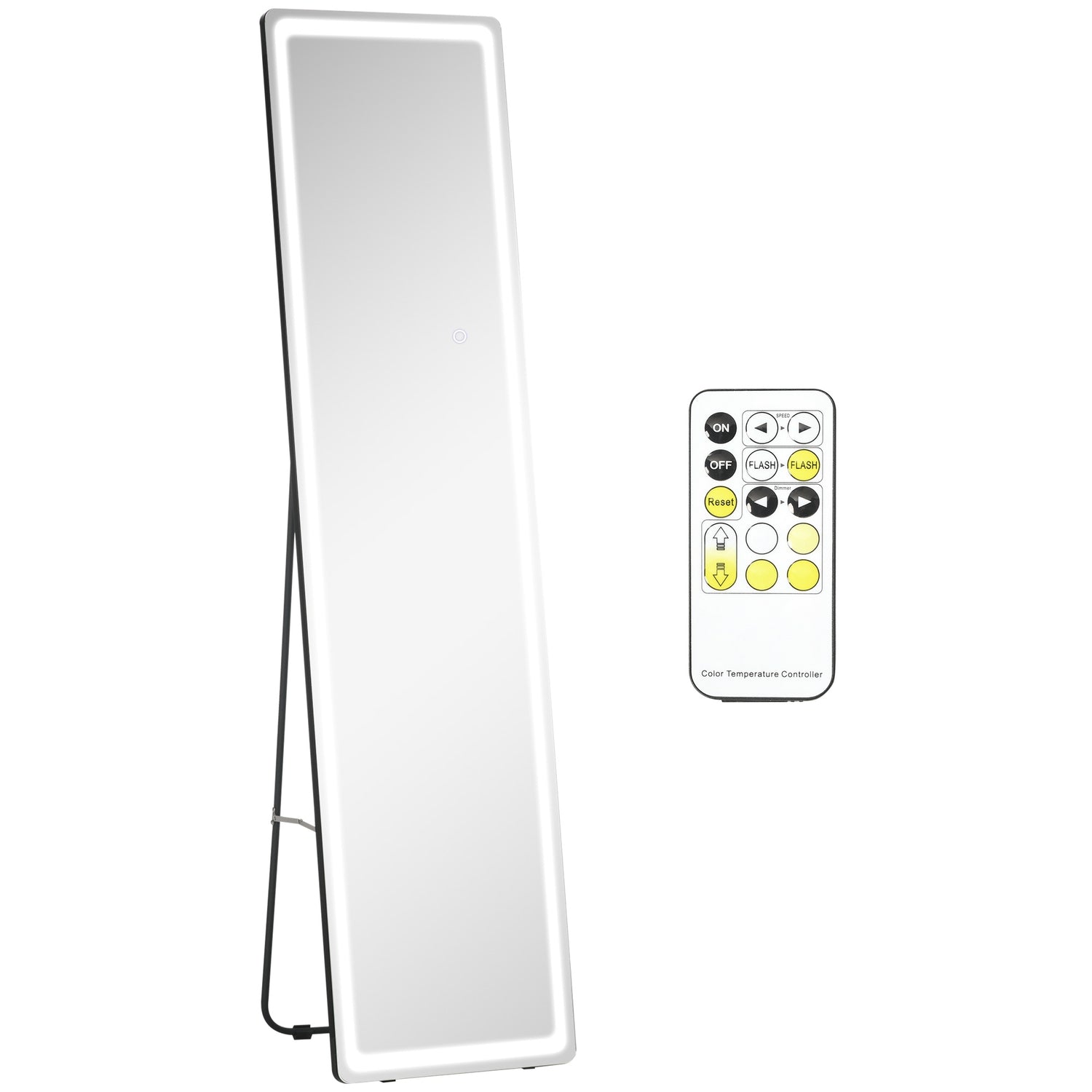 LED-staande spiegel van volledig formaat, make-up en wandmontage, zilver/zwart