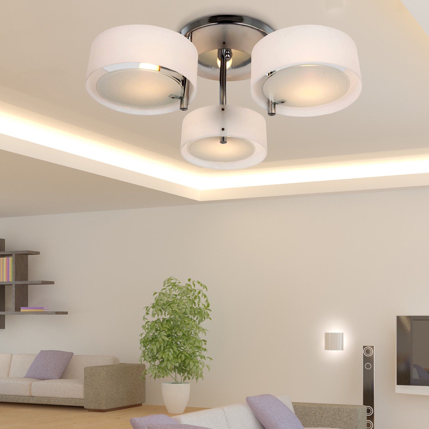 LED-plafondlamp, 3-lichts, E27 40W, warmwit, Ø64cm