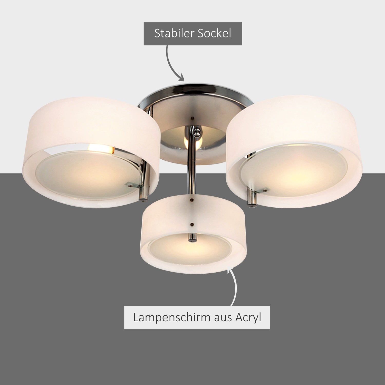 LED-plafondlamp, 3-lichts, E27 40W, warmwit, Ø64cm