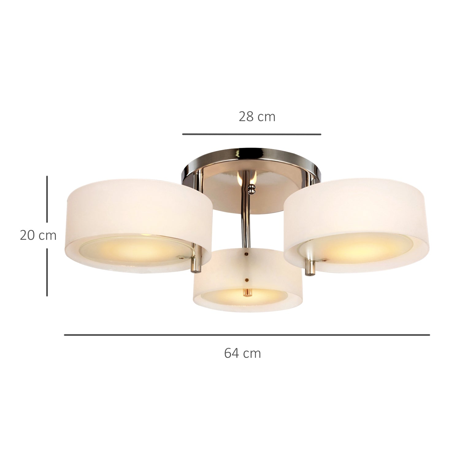 LED-plafondlamp, 3-lichts, E27 40W, warmwit, Ø64cm